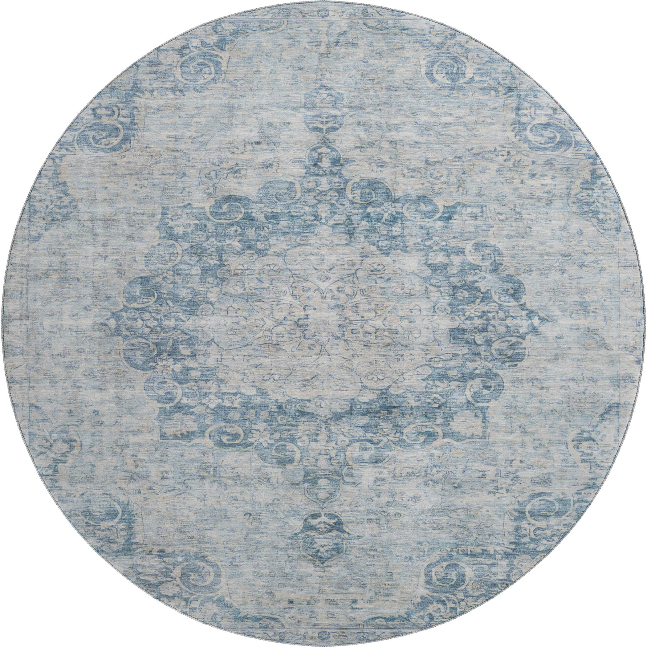 Baku Machine Washable Traditional Blue Rug 8' x 8' #shape_Round