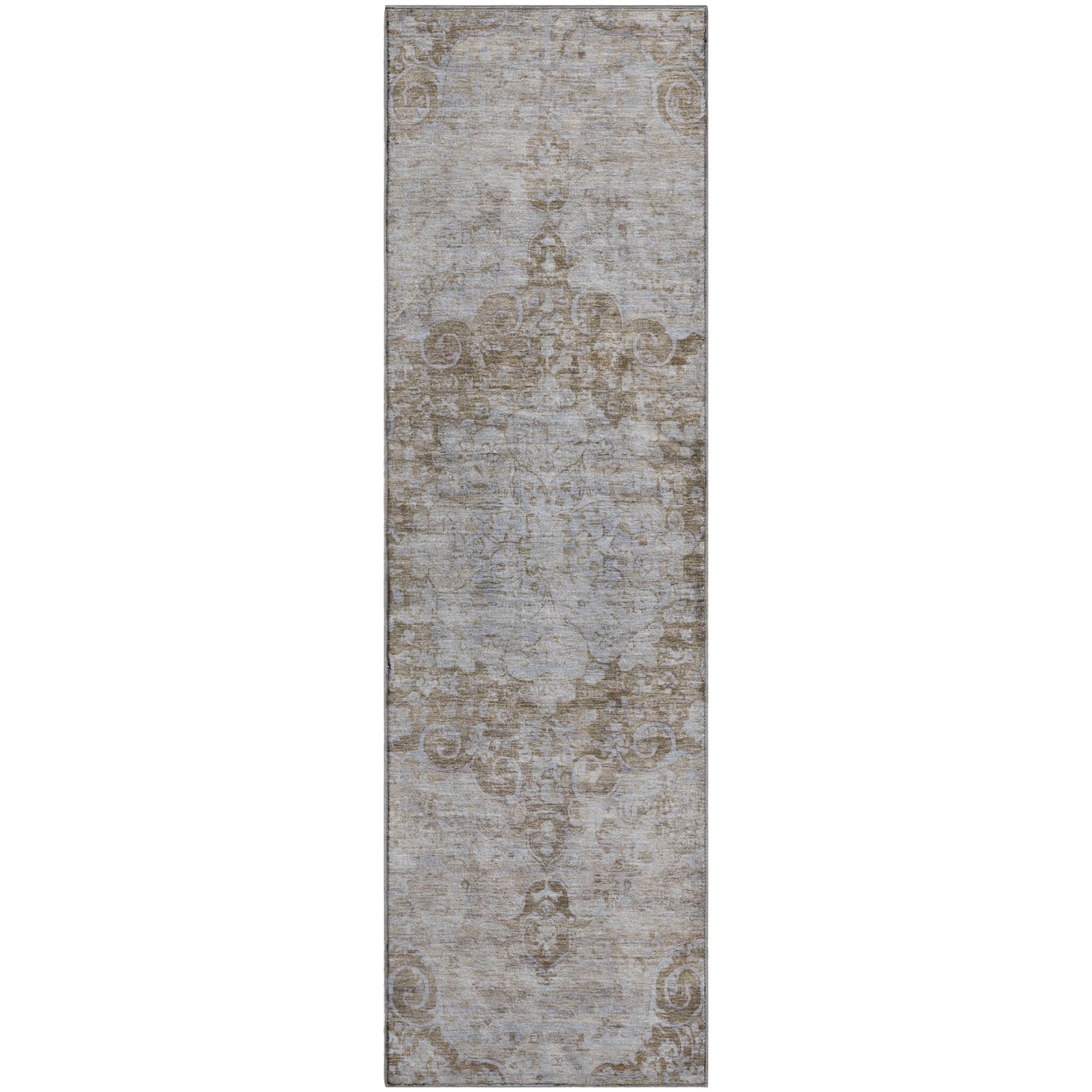 Baku Machine Washable Traditional Chocolate Brown Rug 2'3" x 7'6" #shape_Runner