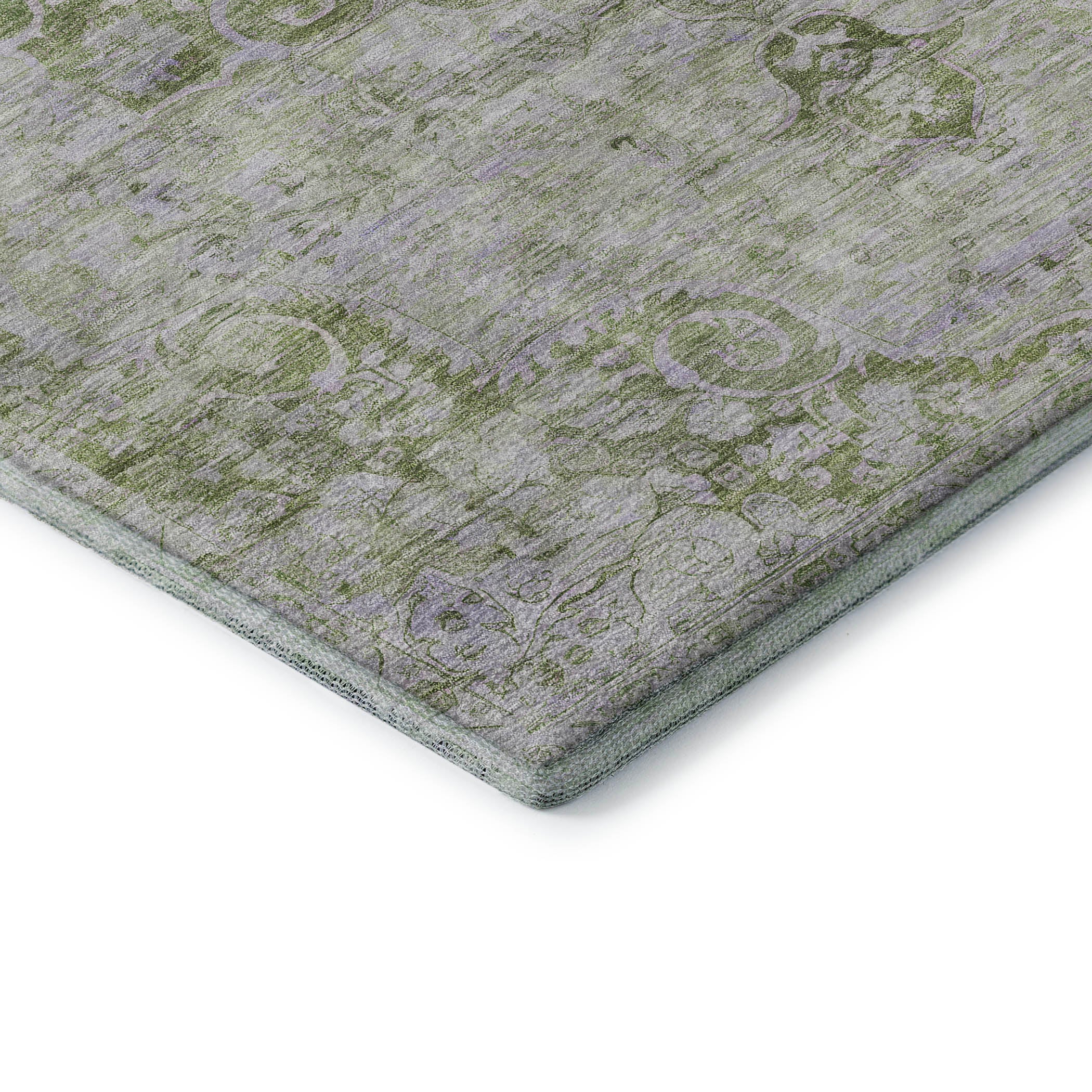 Baku Machine Washable Traditional Olive Green Rug 1'8" x 2'6" #shape_Rectangle