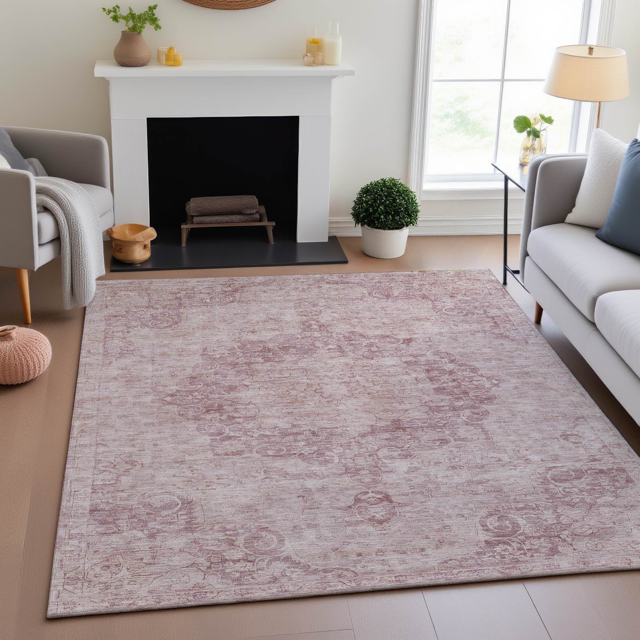 Baku Machine Washable Traditional Pink Rug 2'6" x 3'10" #shape_Rectangle