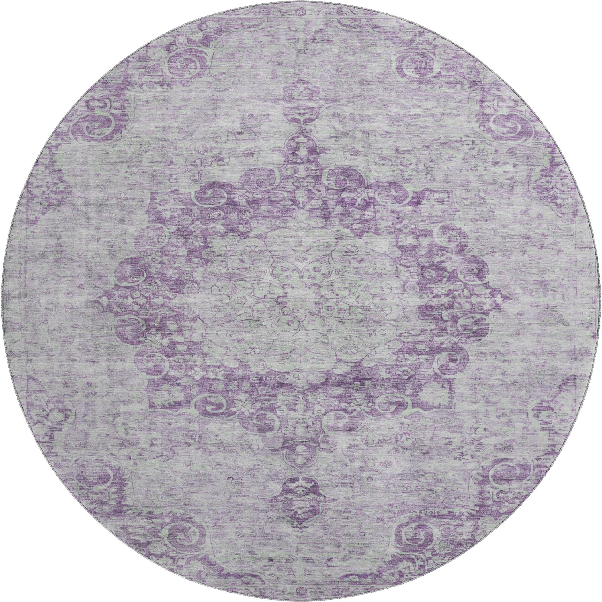 Baku Machine Washable Traditional Purple Rug 8' x 8' #shape_Round