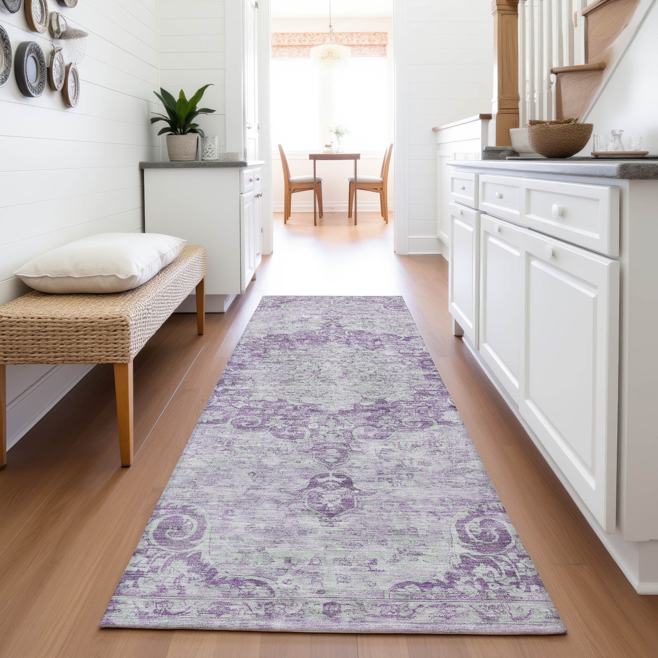 Baku Machine Washable Traditional Purple Rug 2'3" x 7'6" #shape_Runner