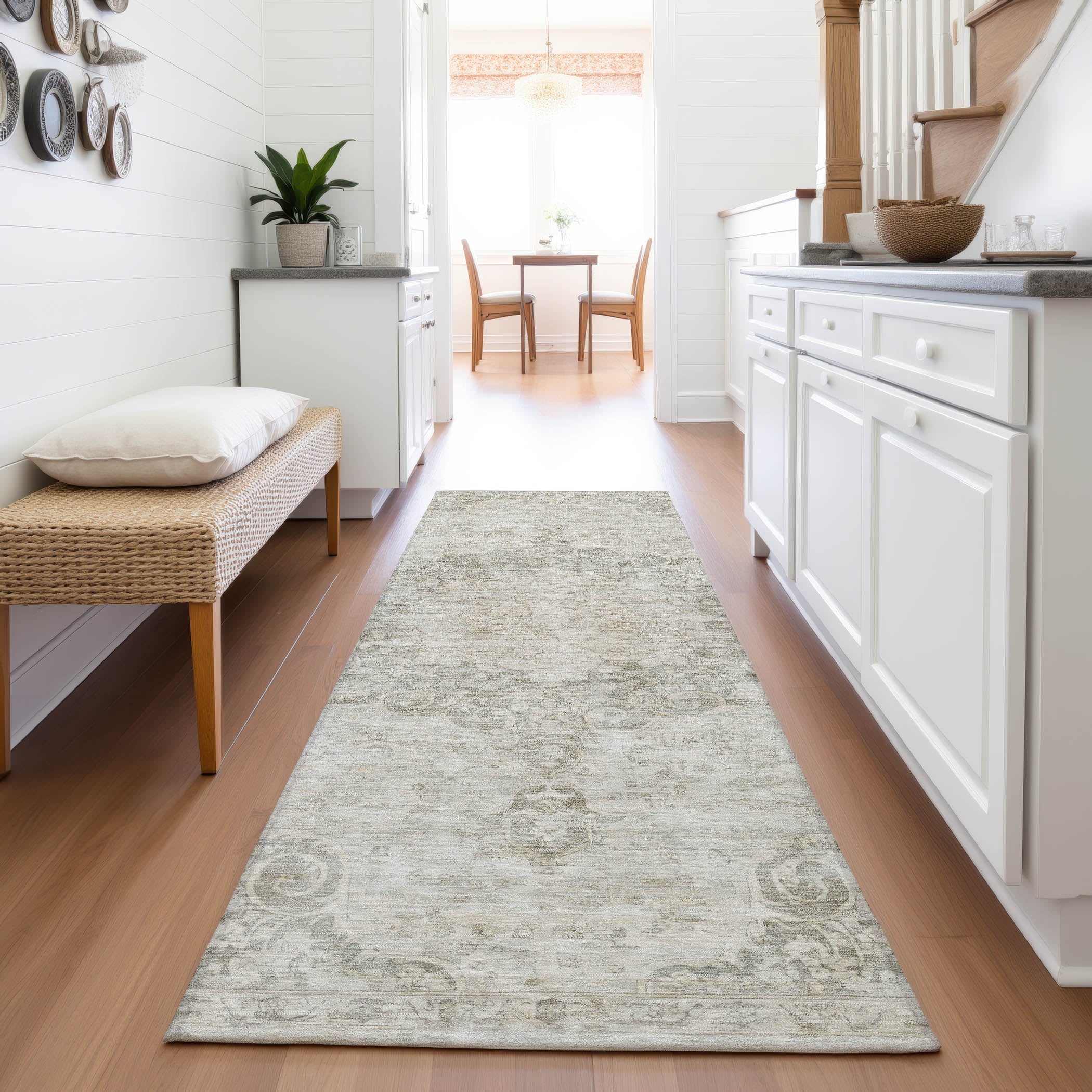 Baku Machine Washable Traditional Putty Ivory Rug 2'3" x 7'6" #shape_Runner