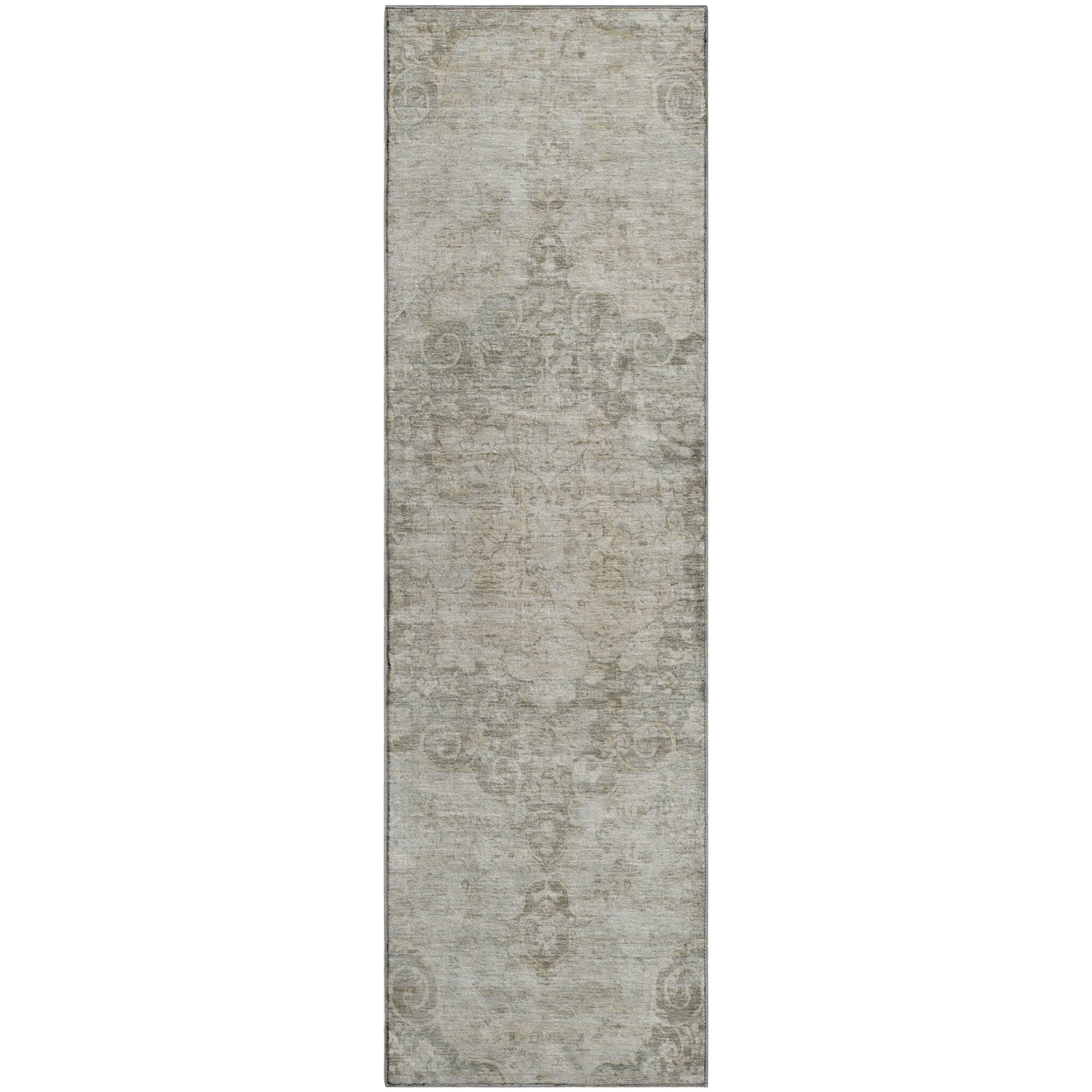 Baku Machine Washable Traditional Putty Ivory Rug 2'3" x 7'6" #shape_Runner