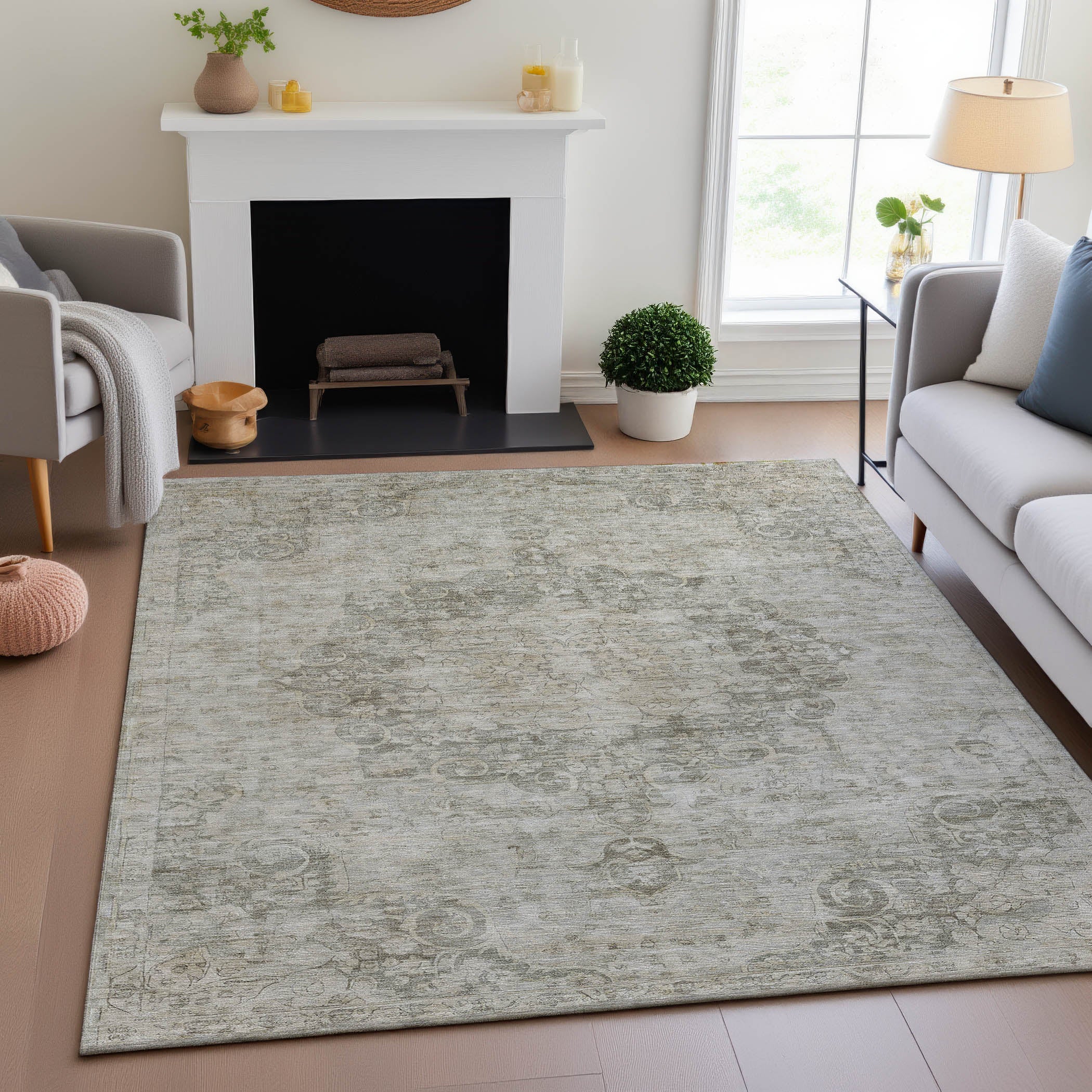Baku Machine Washable Traditional Putty Ivory Rug 2'6" x 3'10" #shape_Rectangle