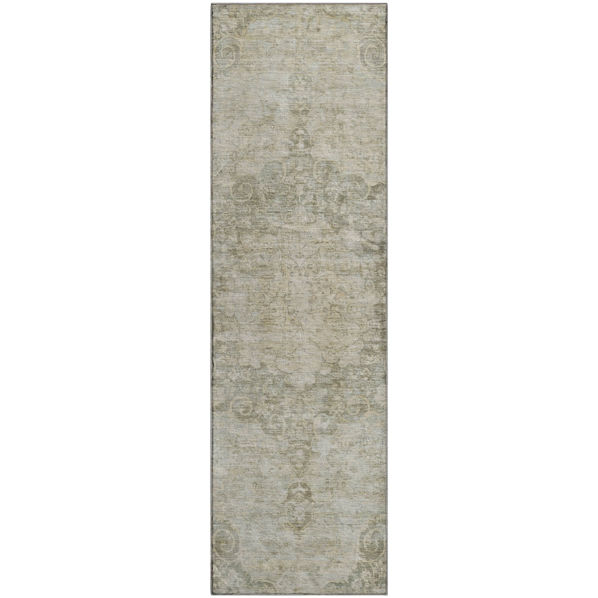 Baku Machine Washable Traditional Sage Green Rug 2'3" x 7'6" #shape_Runner