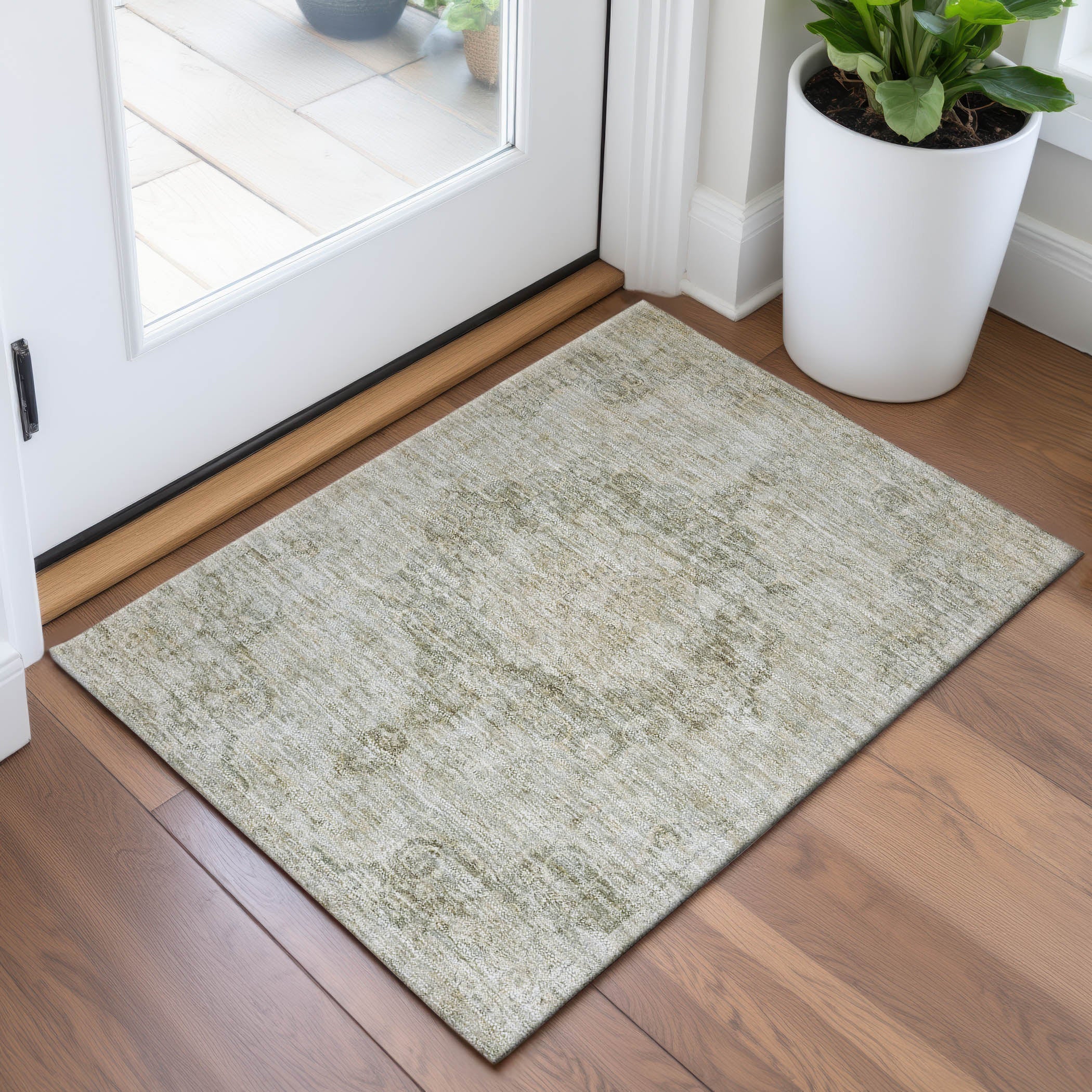 Baku Machine Washable Traditional Sage Green Rug 1'8" x 2'6" #shape_Rectangle