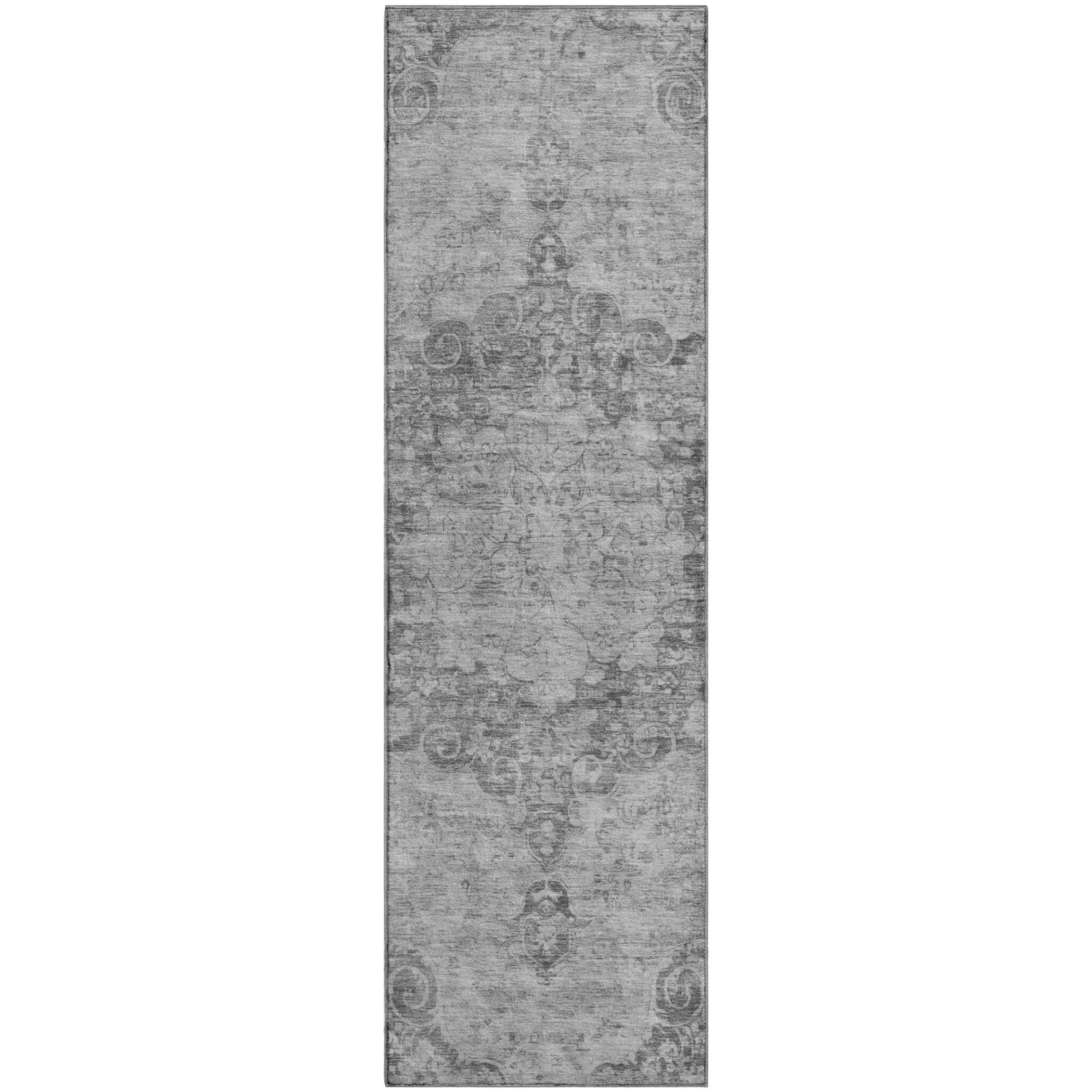 Baku Machine Washable Traditional Silver Gray Rug 2'3" x 7'6" #shape_Runner