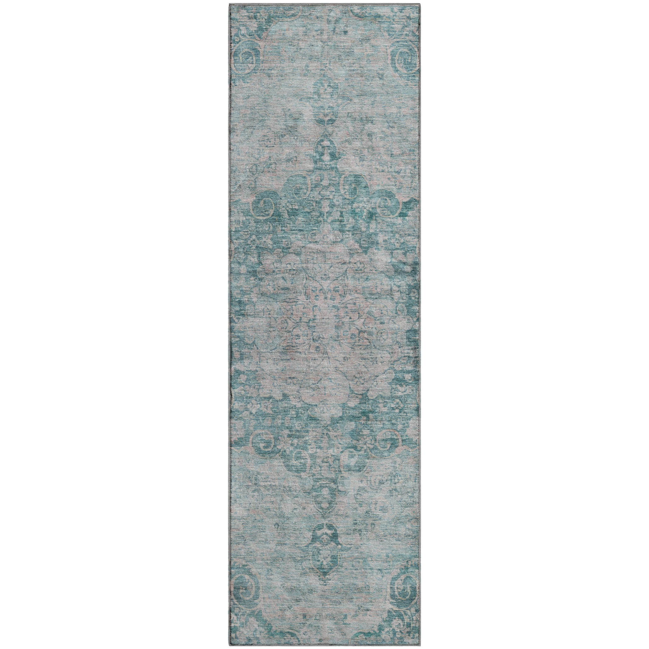 Baku Machine Washable Traditional Teal Rug 2'3" x 7'6" #shape_Runner