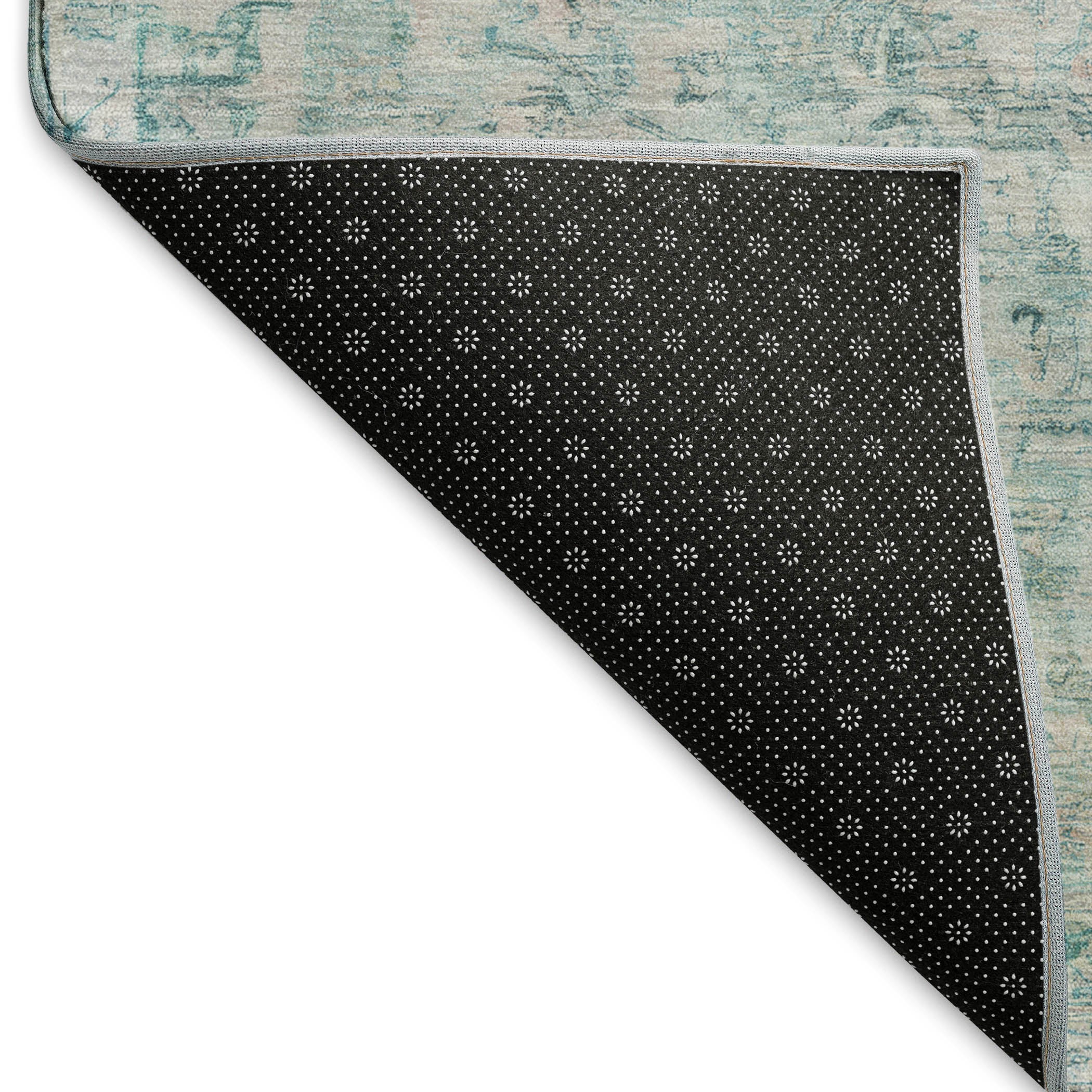 Baku Machine Washable Traditional Teal Rug 1'8" x 2'6" #shape_Rectangle