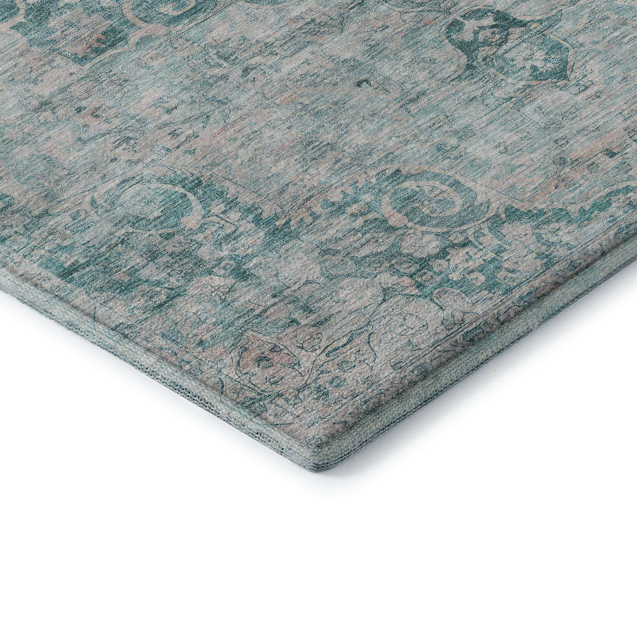 Baku Machine Washable Traditional Teal Rug 1'8" x 2'6" #shape_Rectangle