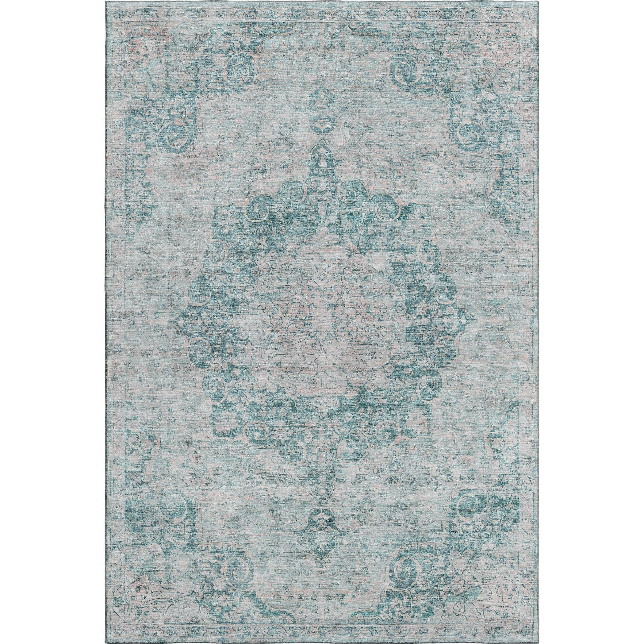 Baku Machine Washable Traditional Teal Rug 2'6" x 3'10" #shape_Rectangle