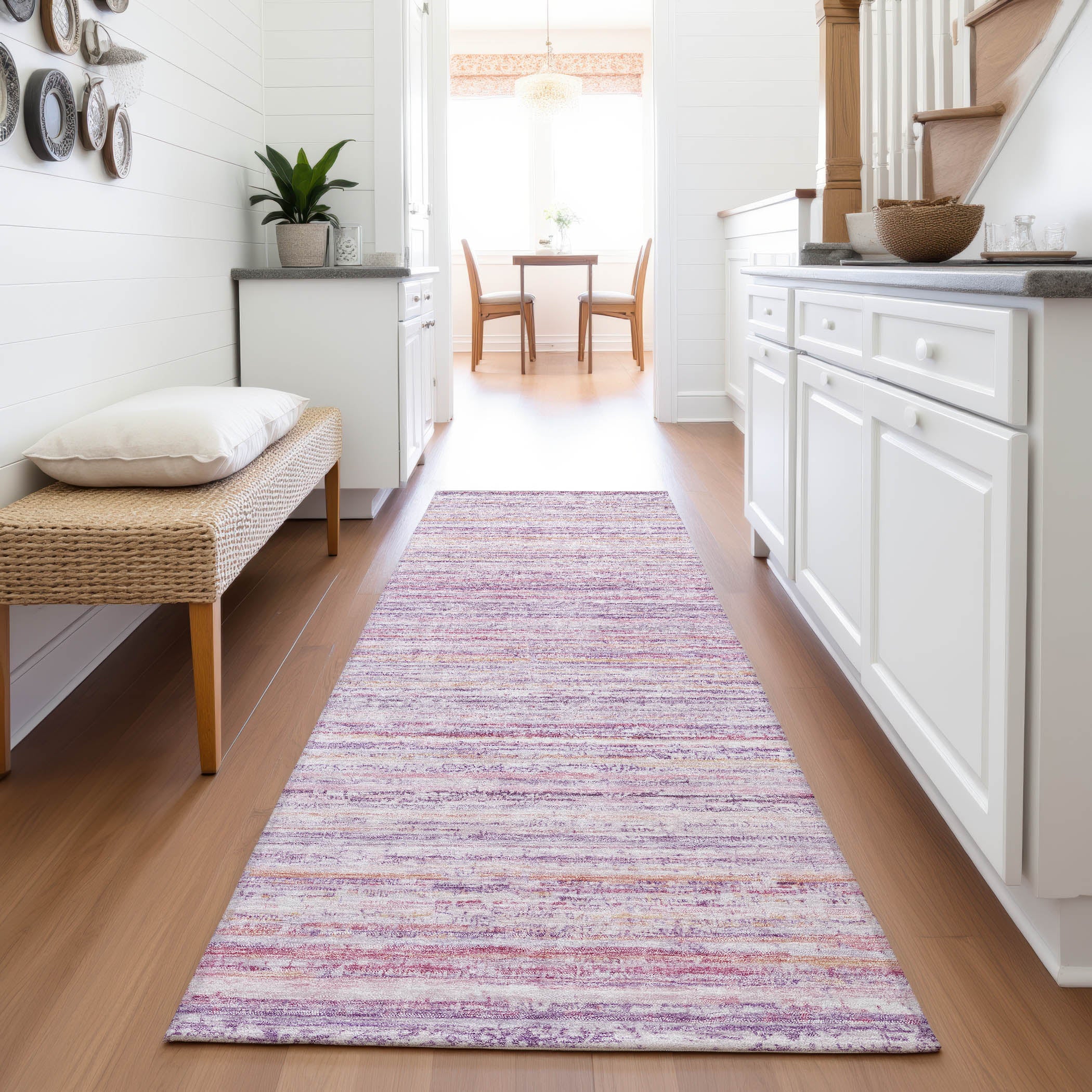 Oslo Machine Washable Transitional Mauve Pink Rug 2'3" x 7'6" #shape_Runner
