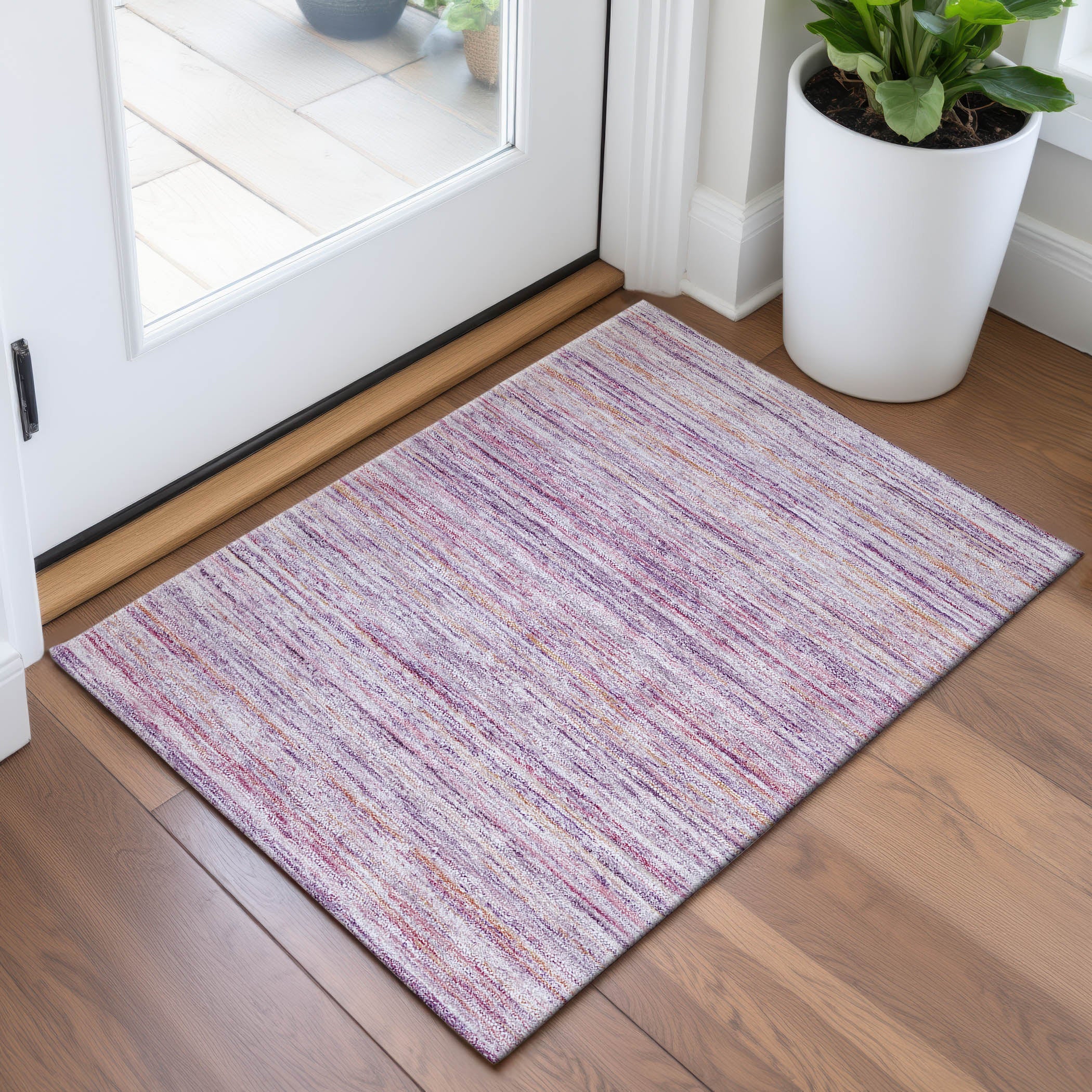 Oslo Machine Washable Transitional Mauve Pink Rug 1'8" x 2'6" #shape_Rectangle