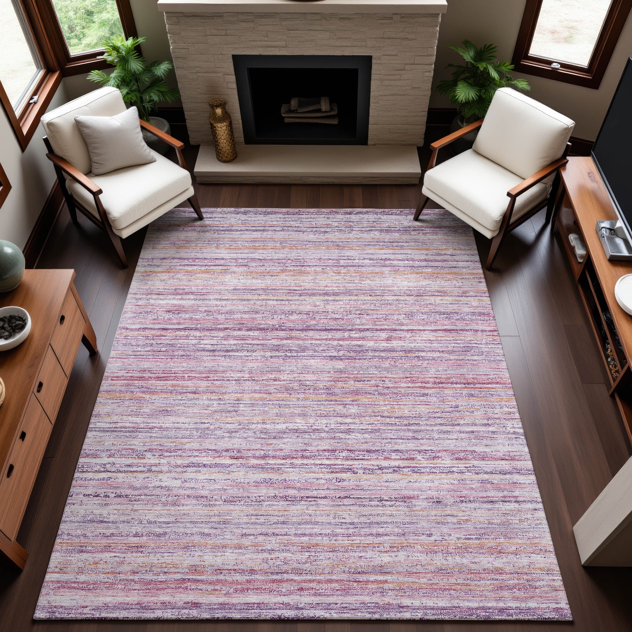 Oslo Machine Washable Transitional Mauve Pink Rug 2'6" x 3'10" #shape_Rectangle