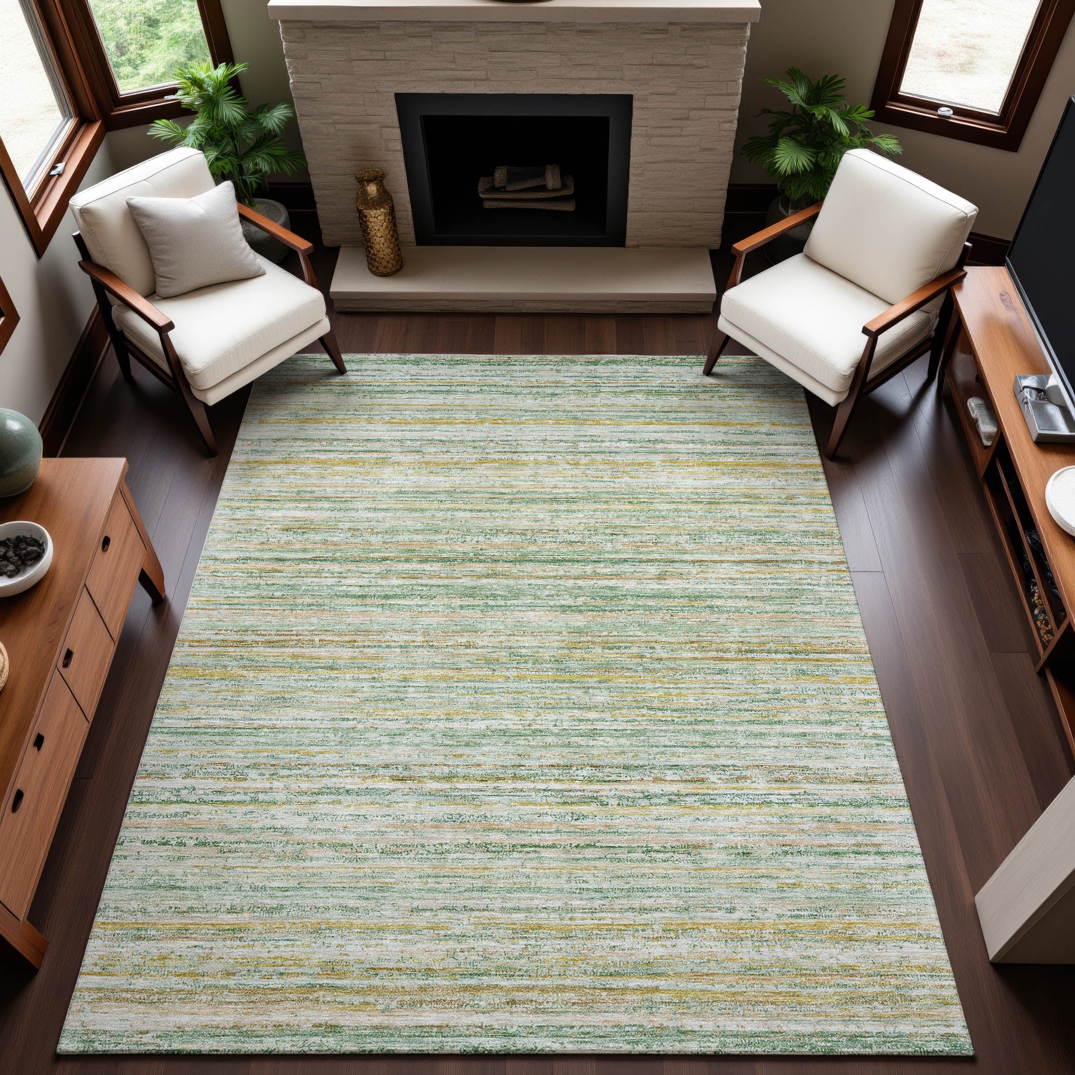 Oslo Machine Washable Transitional Mint Green Rug 2'6" x 3'10" #shape_Rectangle