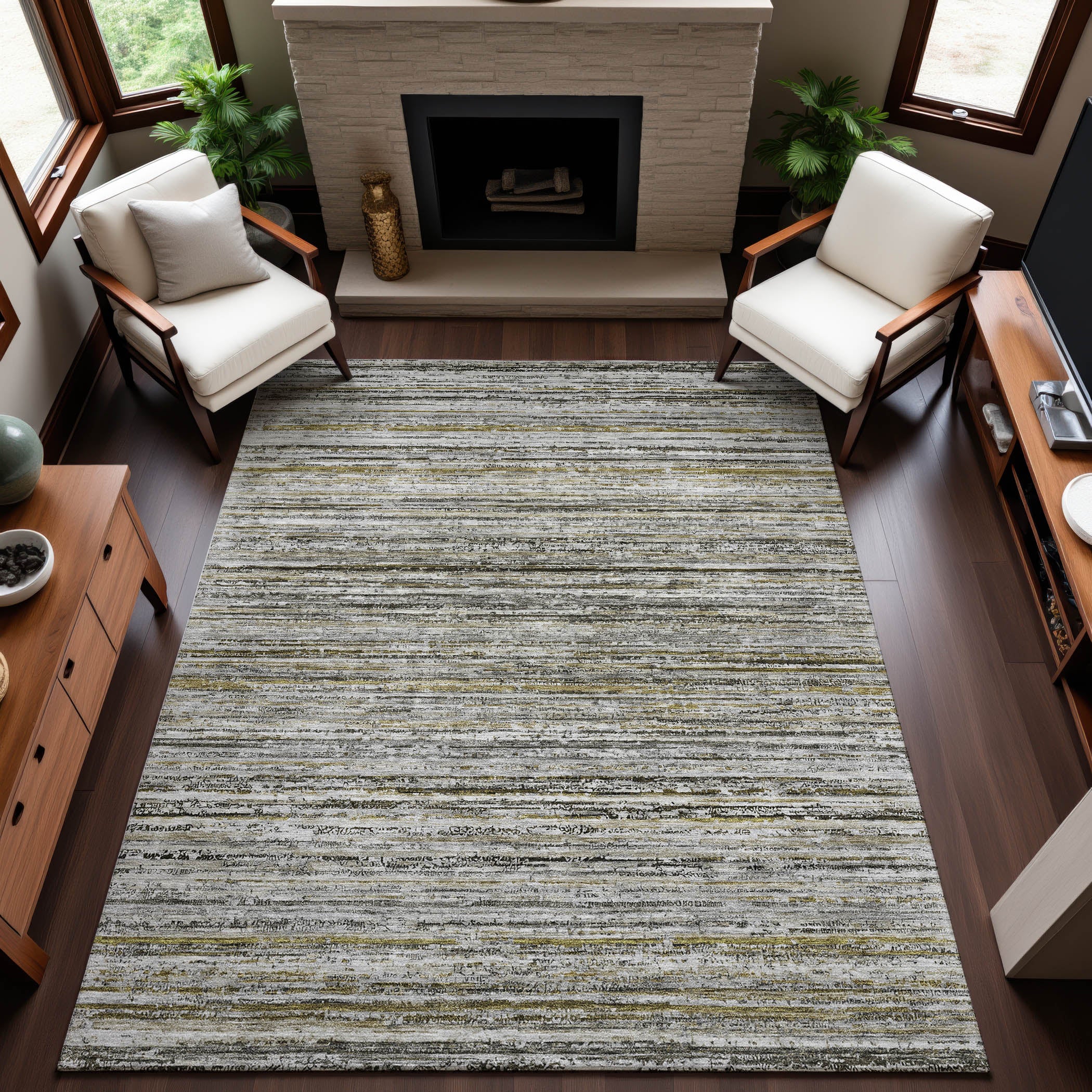 Oslo Machine Washable Transitional Pewter Gray Rug 2'6" x 3'10" #shape_Rectangle