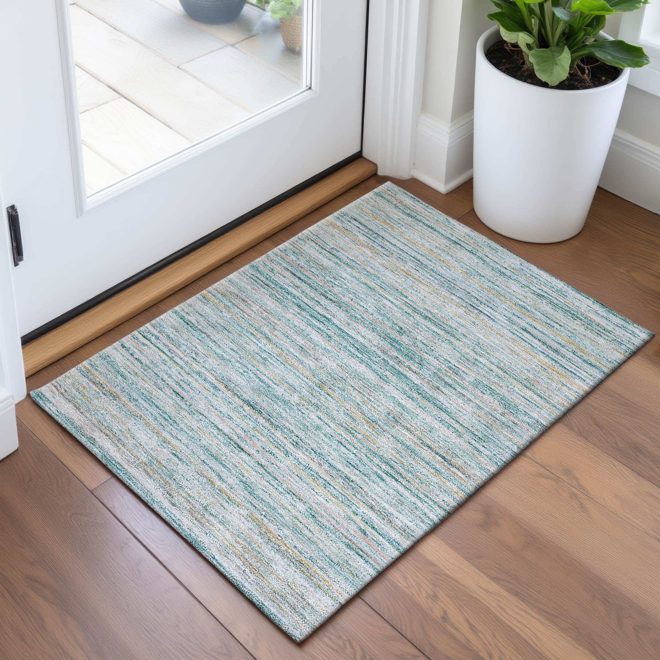 Oslo Machine Washable Transitional Teal Rug 1'8" x 2'6" #shape_Rectangle