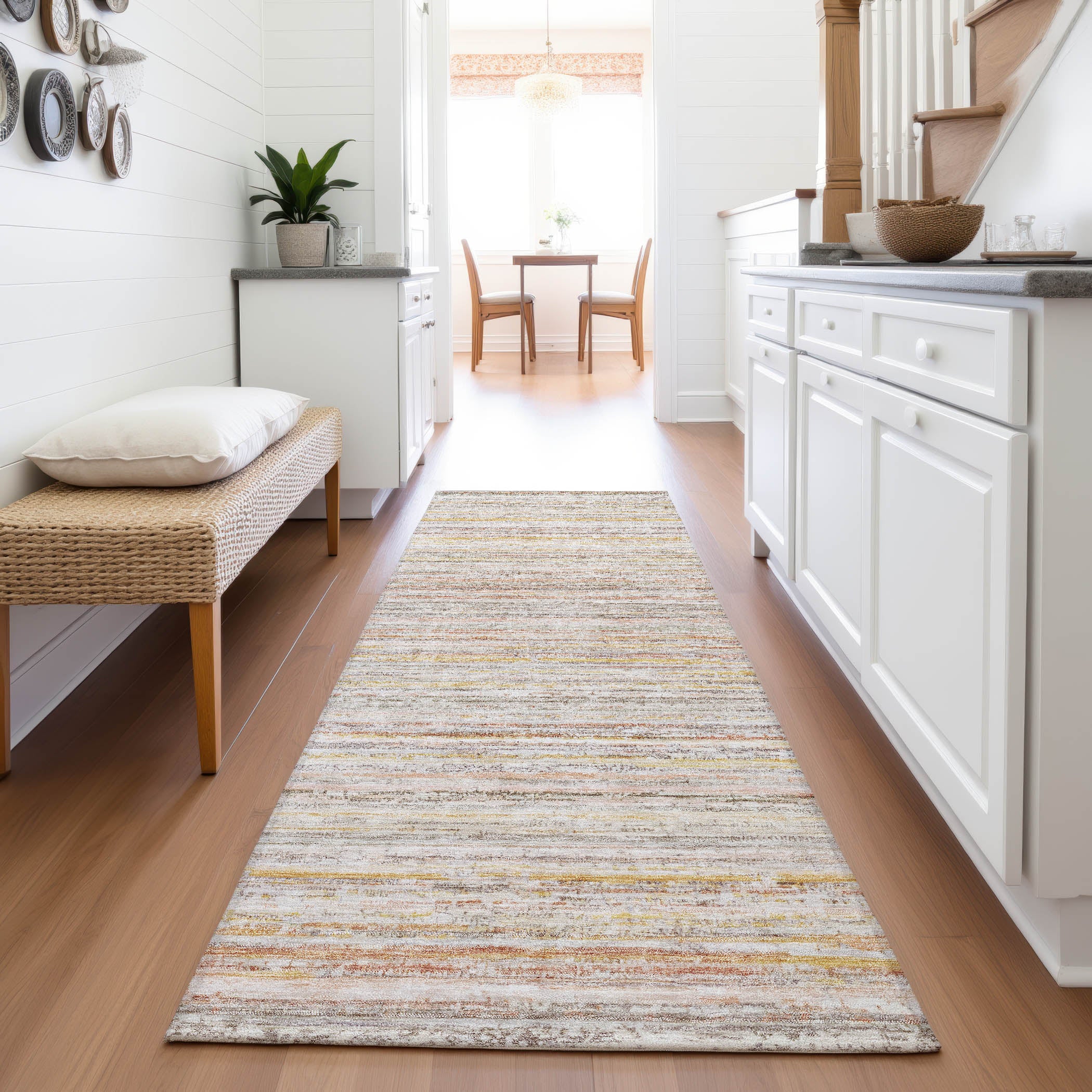 Oslo Machine Washable Transitional Terracotta Orange Rug 2'3" x 7'6" #shape_Runner