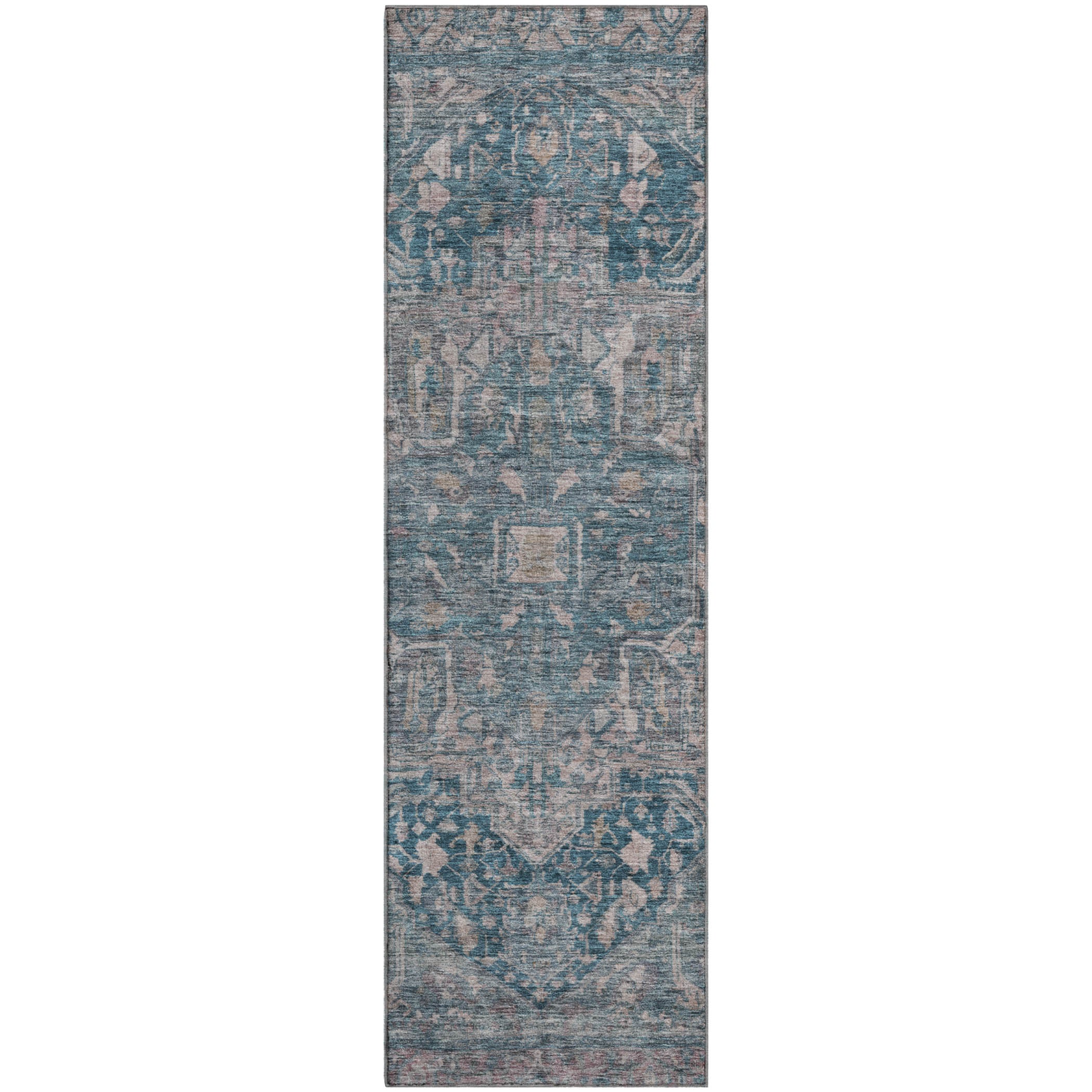 Reykjavik Machine Washable Traditional Blue Rug 2'3" x 7'6" #shape_Runner