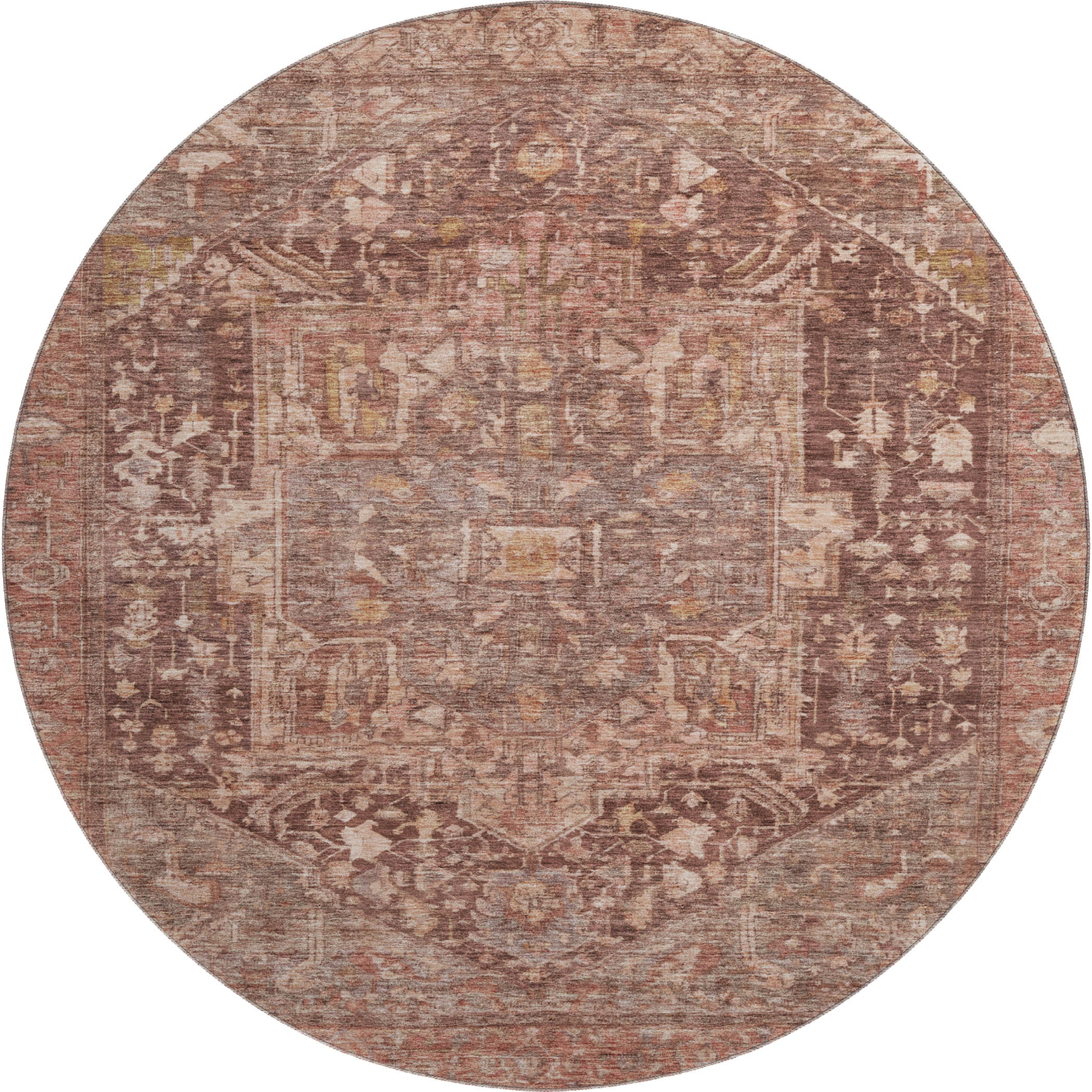 Reykjavik Machine Washable Traditional Burgundy Red Rug 8' x 8' #shape_Round