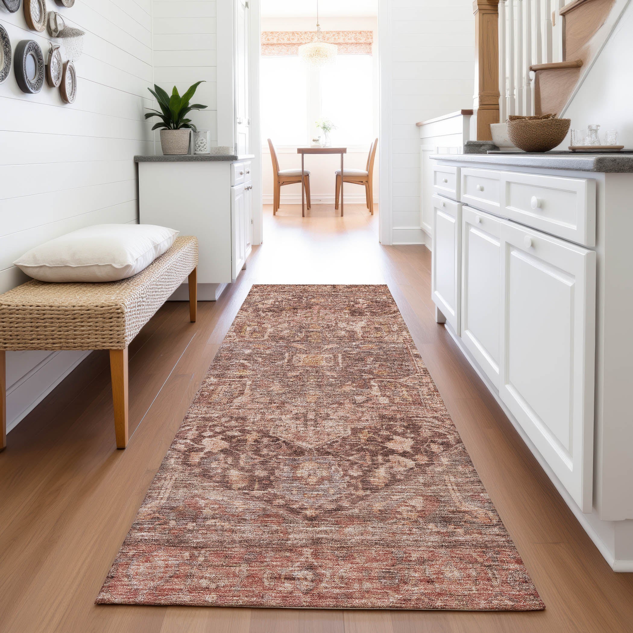 Reykjavik Machine Washable Traditional Burgundy Red Rug 2'3" x 7'6" #shape_Runner