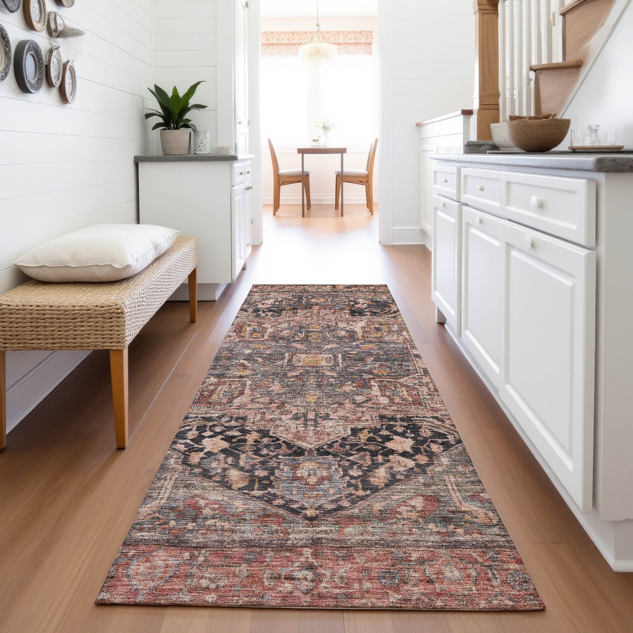Reykjavik Machine Washable Traditional Charcoal Gray Rug 2'3" x 7'6" #shape_Runner