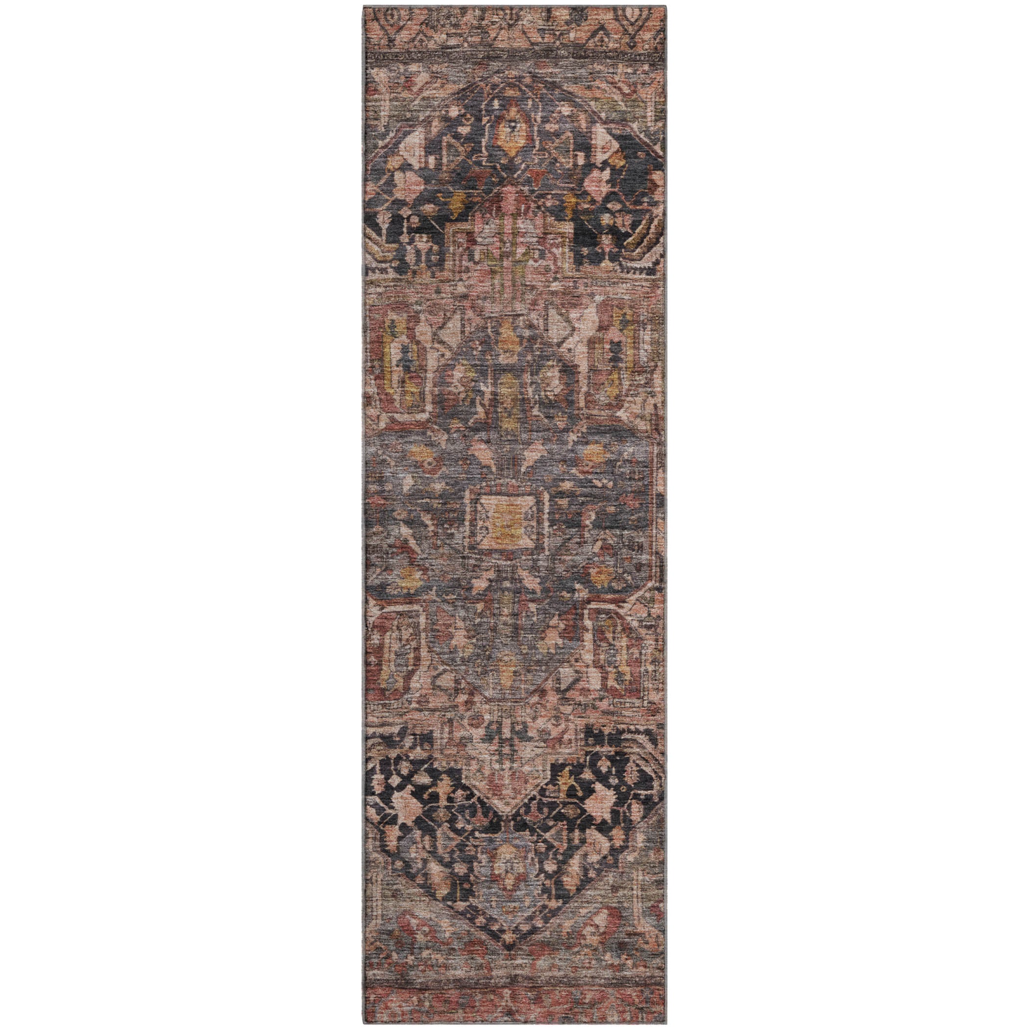 Reykjavik Machine Washable Traditional Charcoal Gray Rug 2'3" x 7'6" #shape_Runner