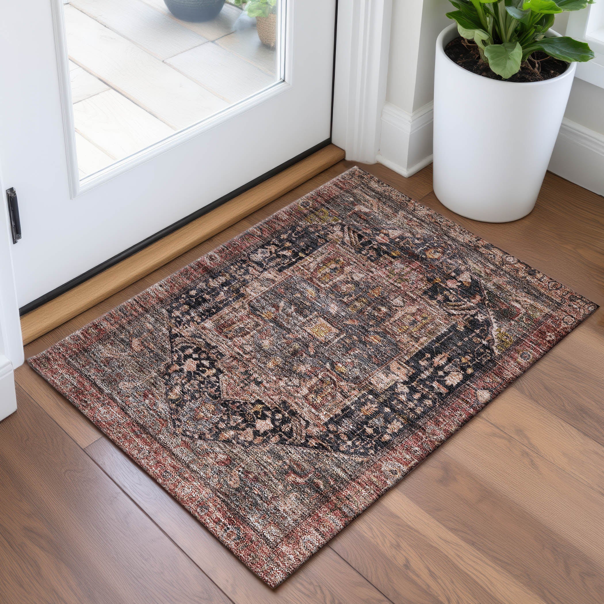 Reykjavik Machine Washable Traditional Charcoal Gray Rug 1'8" x 2'6" #shape_Rectangle