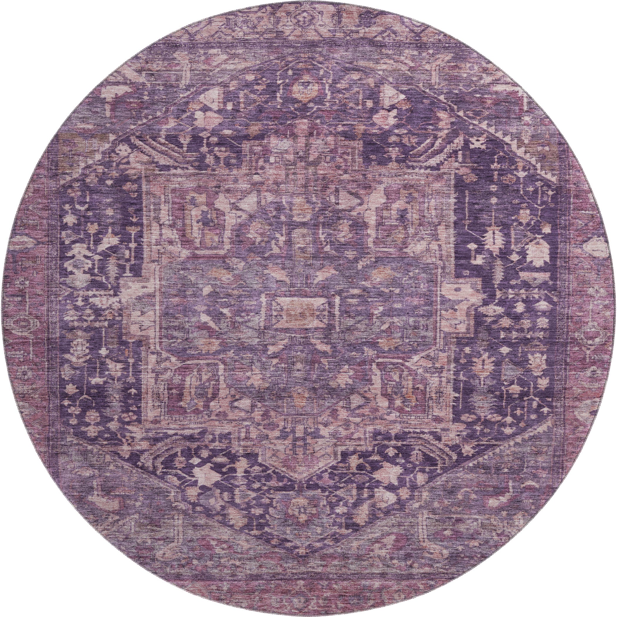 Reykjavik Machine Washable Traditional Eggplant Purple Rug 8' x 8' #shape_Round