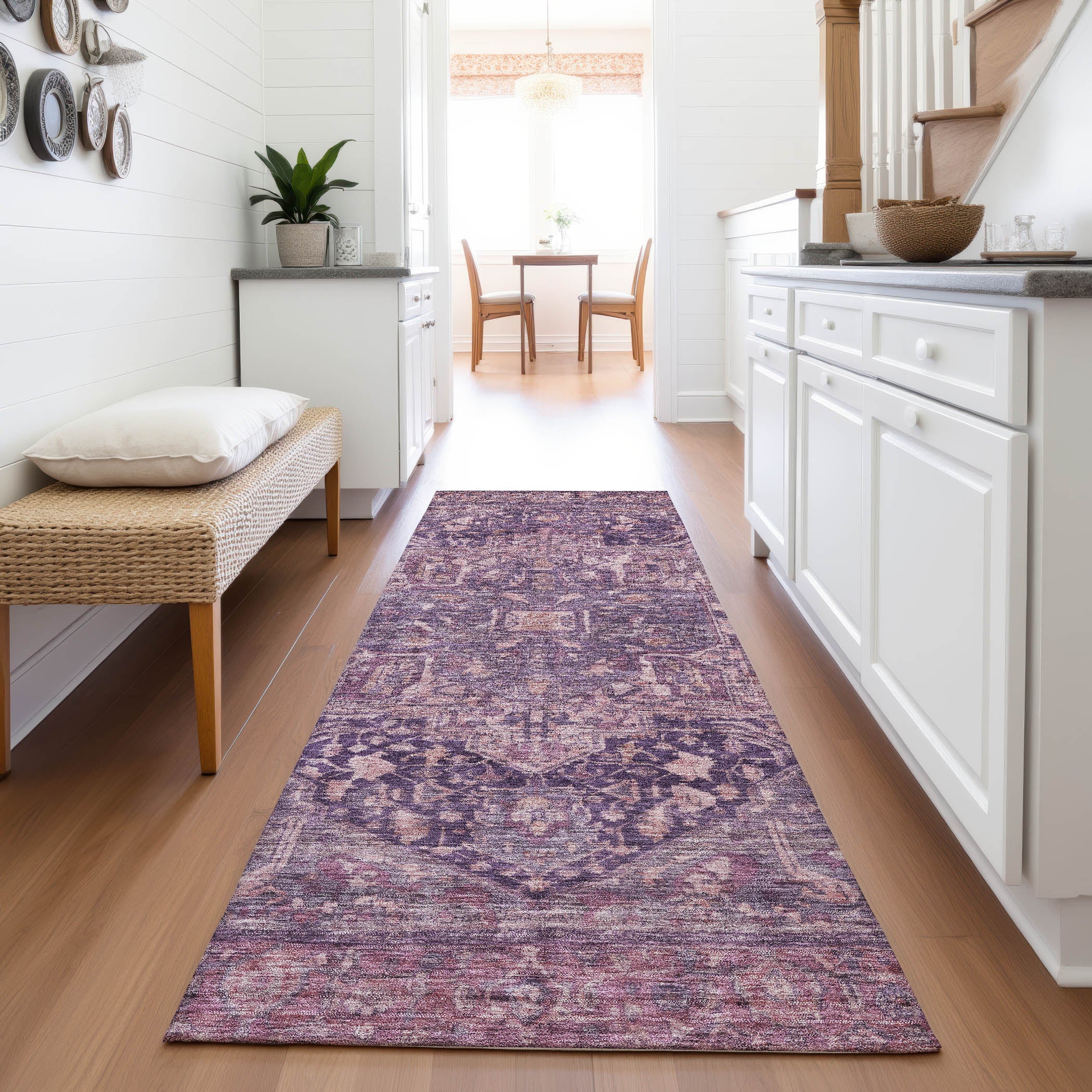 Reykjavik Machine Washable Traditional Eggplant Purple Rug 2'3" x 7'6" #shape_Runner