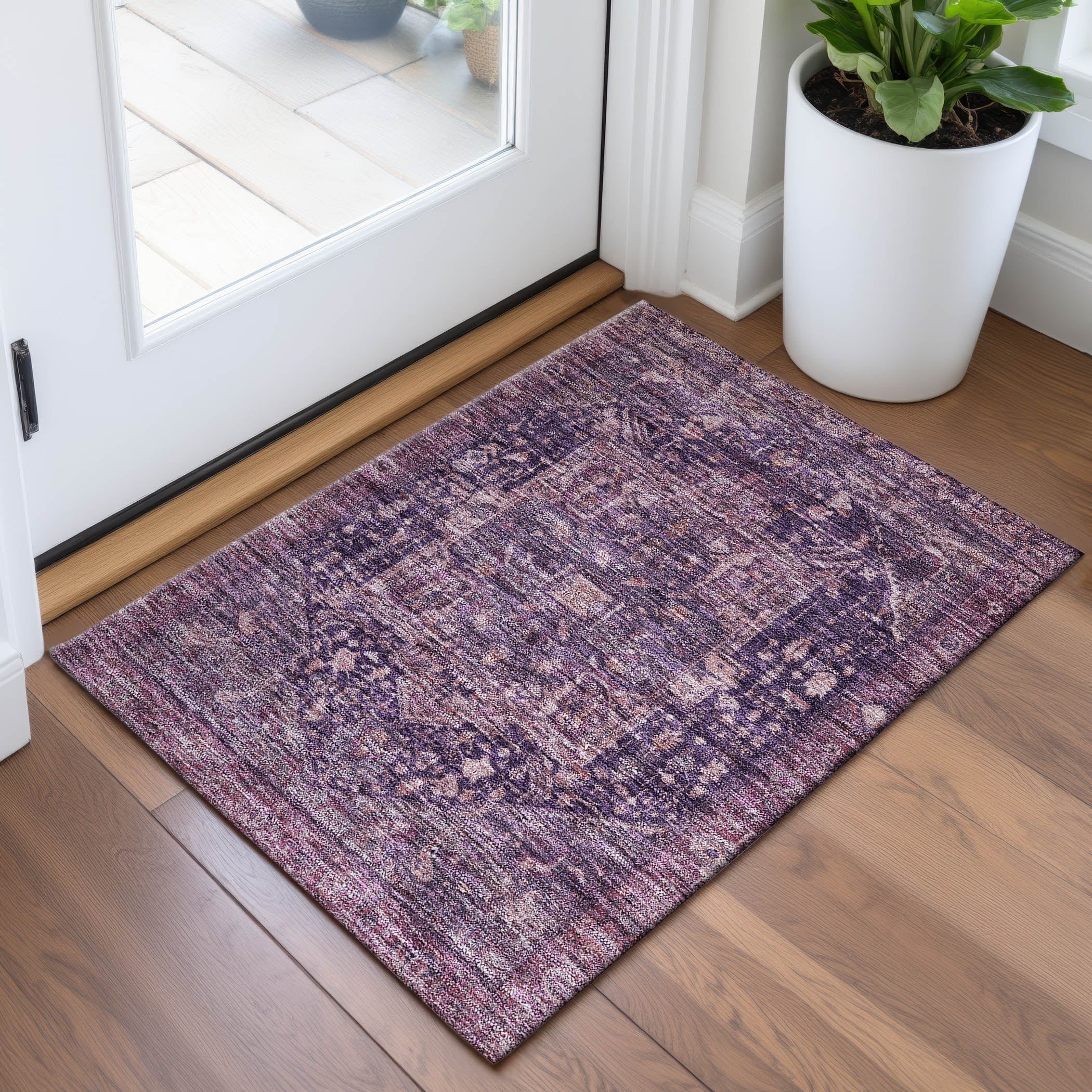 Reykjavik Machine Washable Traditional Eggplant Purple Rug 1'8" x 2'6" #shape_Rectangle
