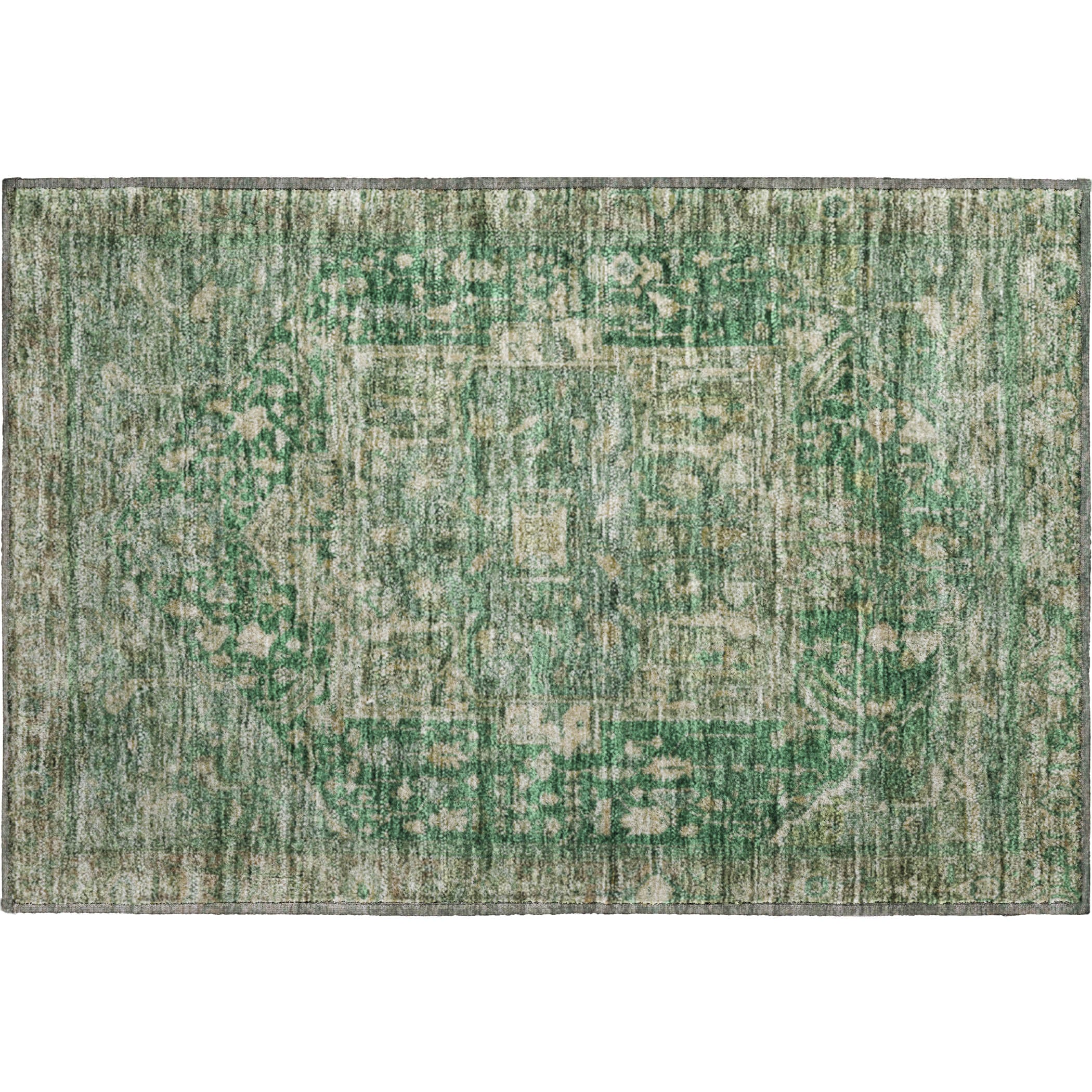 Reykjavik Machine Washable Traditional Emerald Green Rug 1'8" x 2'6" #shape_Rectangle
