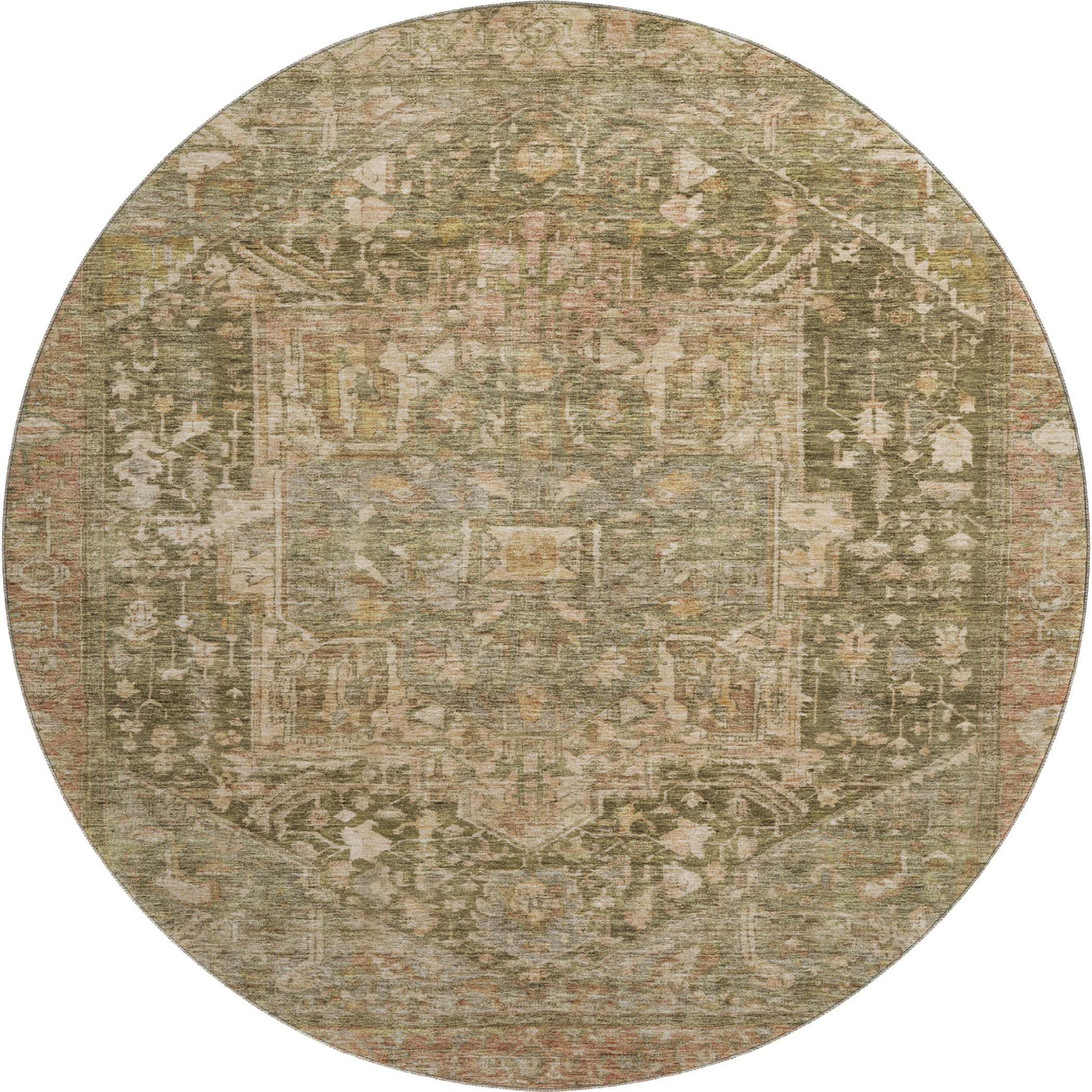 Reykjavik Machine Washable Traditional Fern Green Rug 8' x 8' #shape_Round