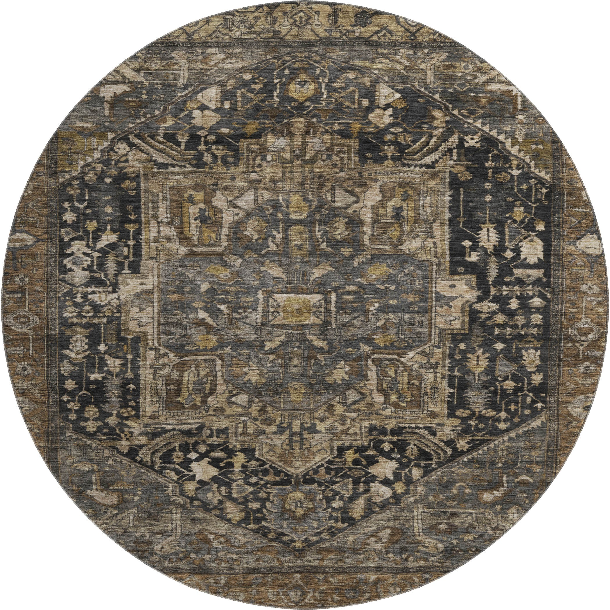 Reykjavik Machine Washable Traditional Fudge Brown Rug 8' x 8' #shape_Round