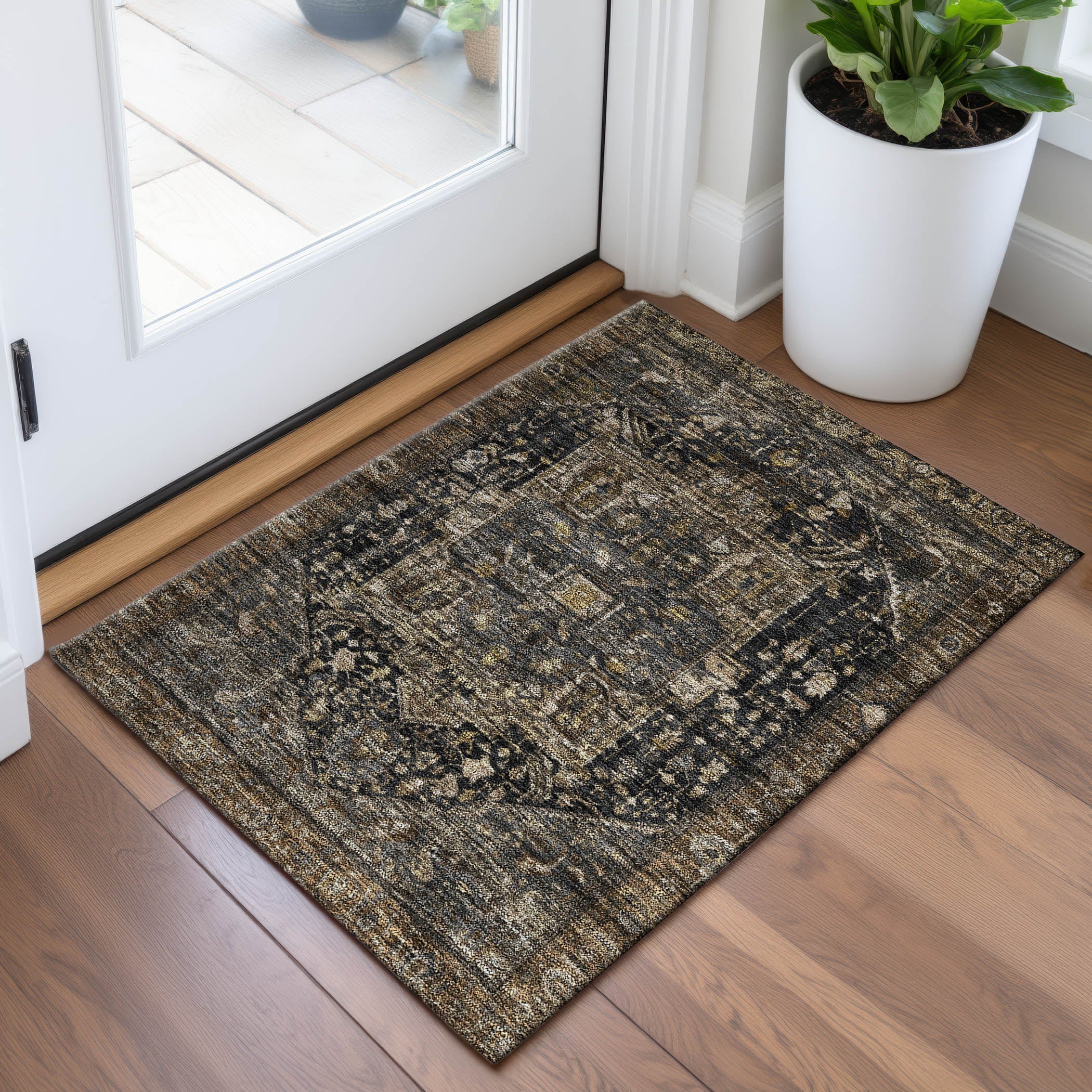 Reykjavik Machine Washable Traditional Fudge Brown Rug 1'8" x 2'6" #shape_Rectangle