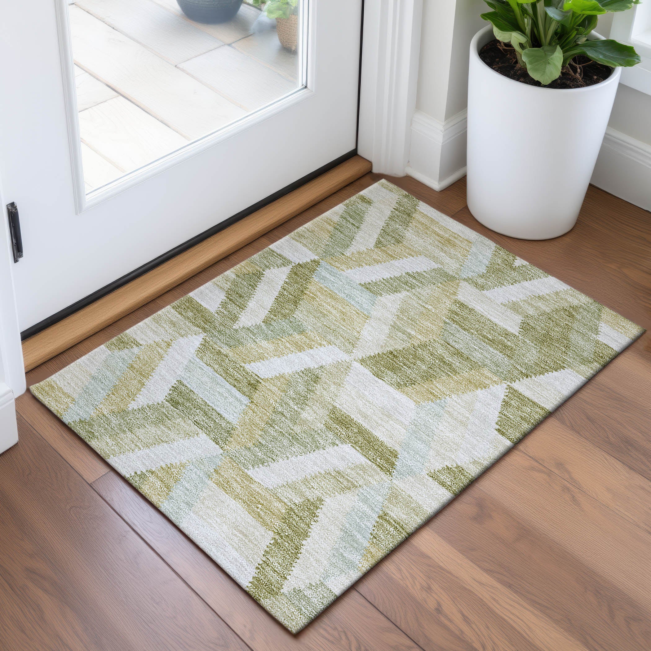 Seville Machine Washable Transitional Aloe Green Rug 1'8" x 2'6" #shape_Rectangle