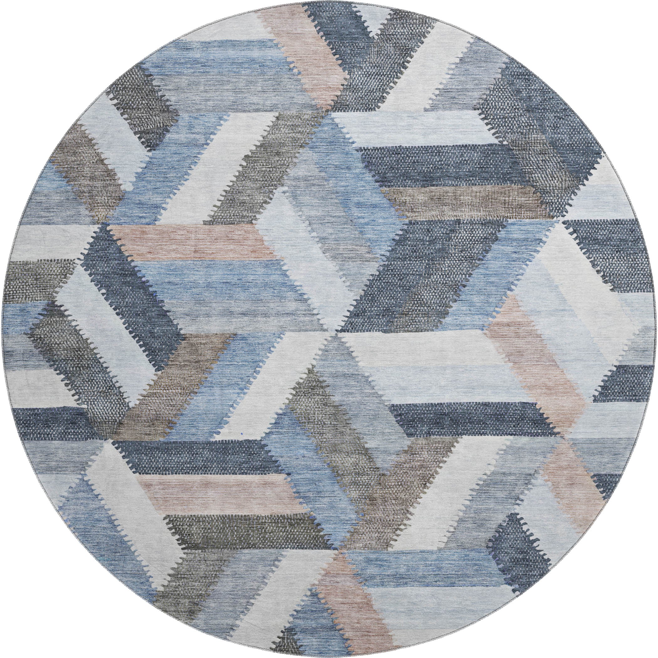 Seville Machine Washable Transitional Blue Rug 8' x 8' #shape_Round