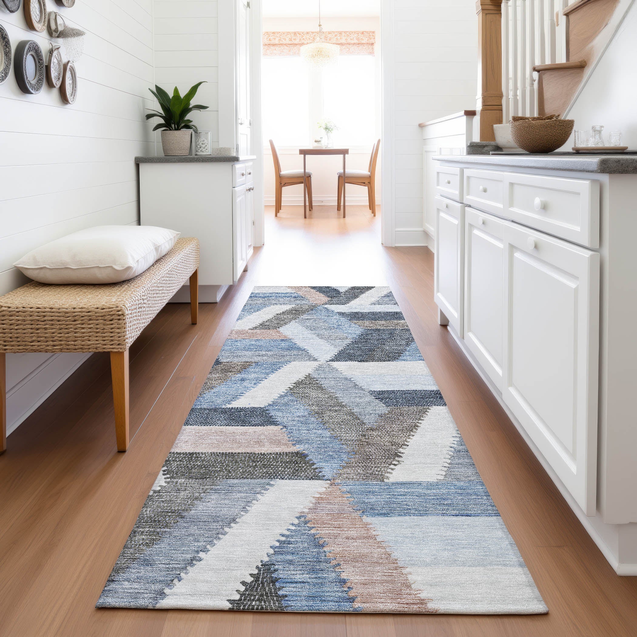 Seville Machine Washable Transitional Blue Rug 2'3" x 7'6" #shape_Runner