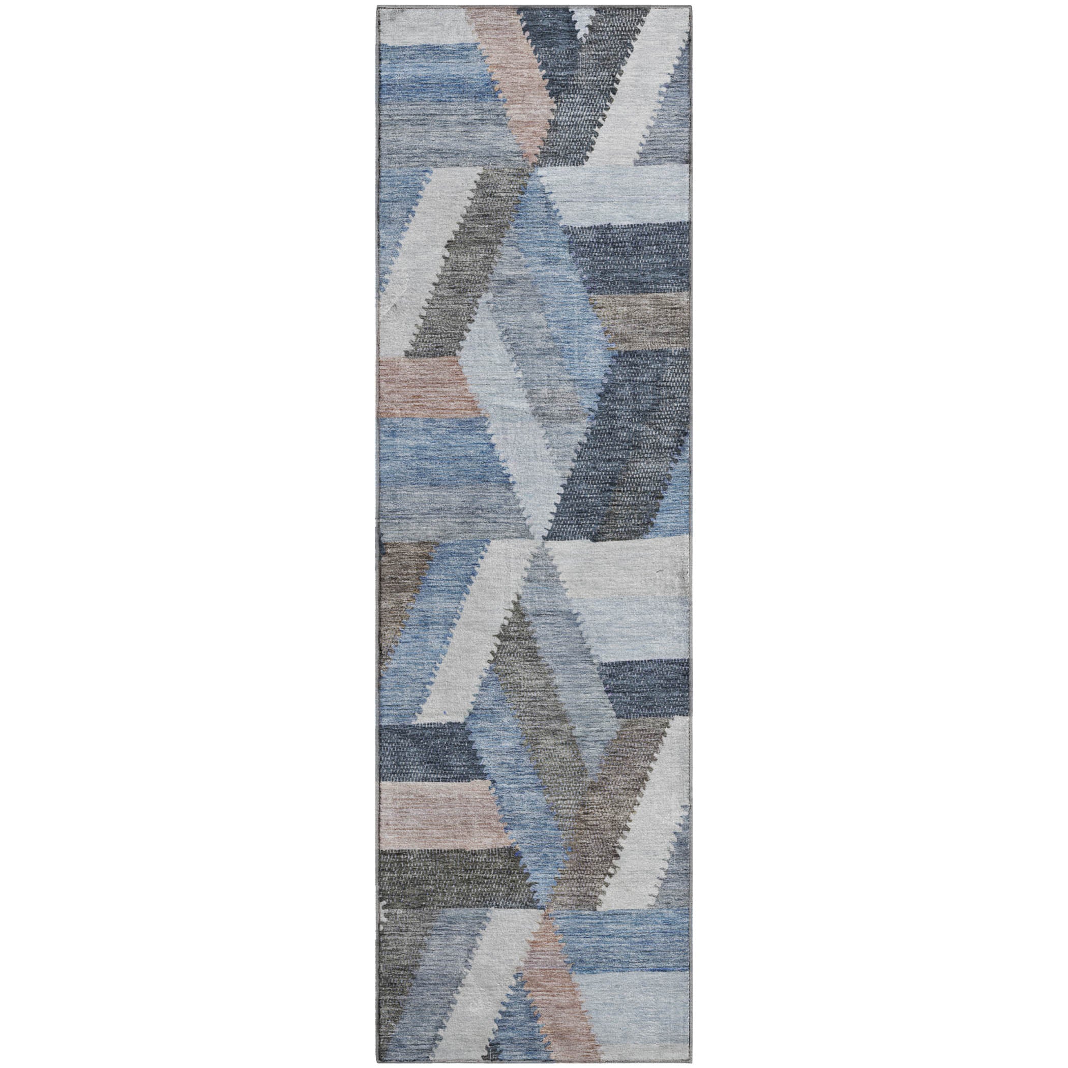 Seville Machine Washable Transitional Blue Rug 2'3" x 7'6" #shape_Runner