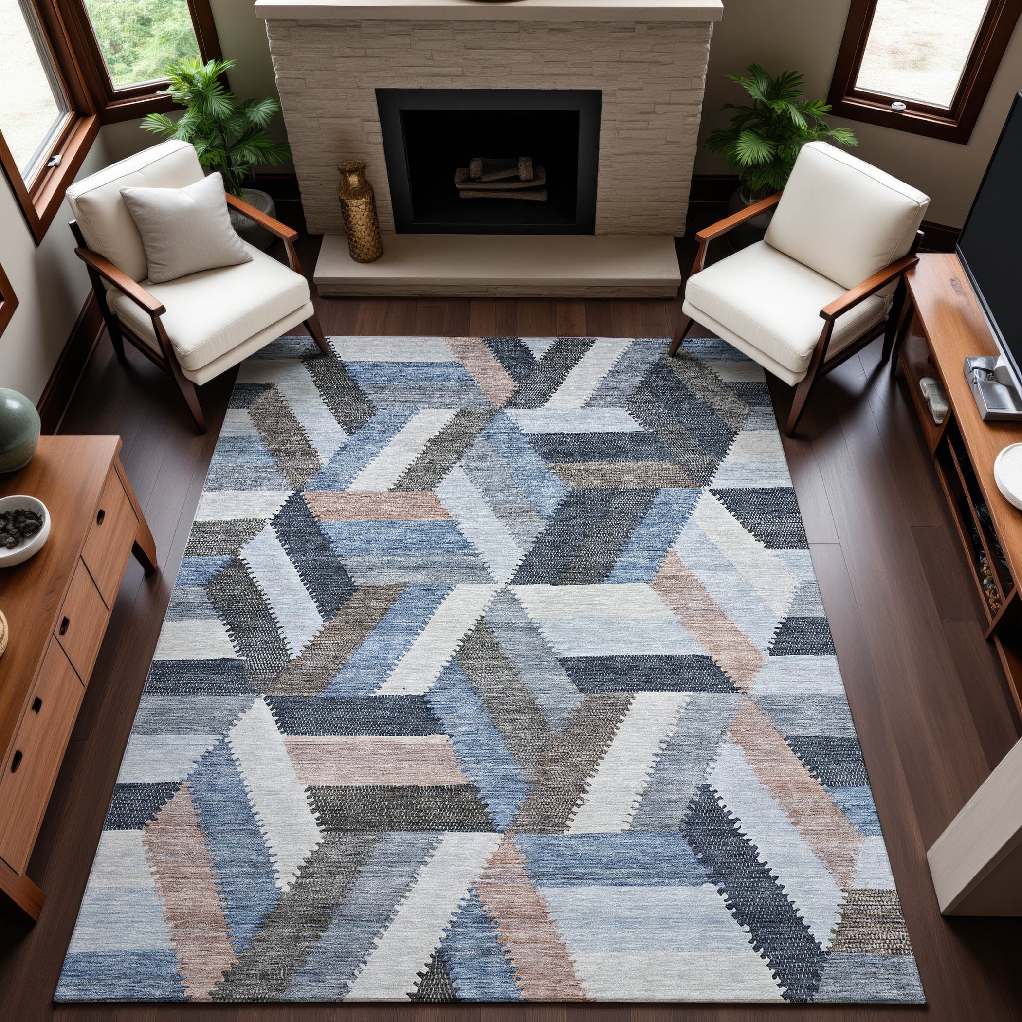 Seville Machine Washable Transitional Blue Rug 2'6" x 3'10" #shape_Rectangle