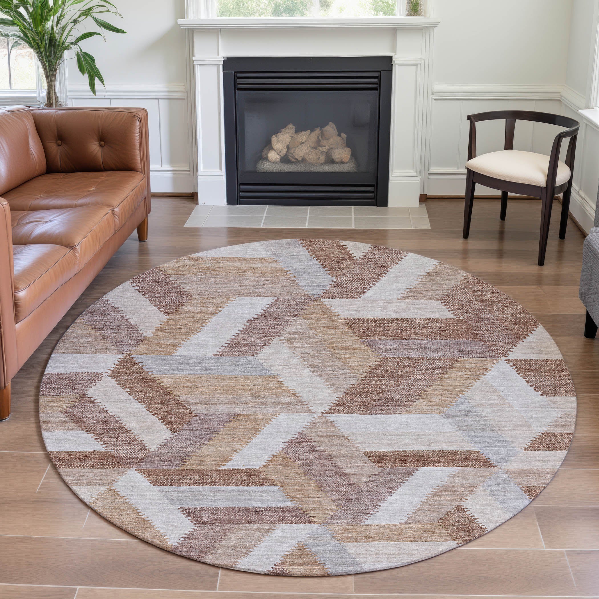 Seville Machine Washable Transitional Copper Orange Rug 8' x 8' #shape_Round