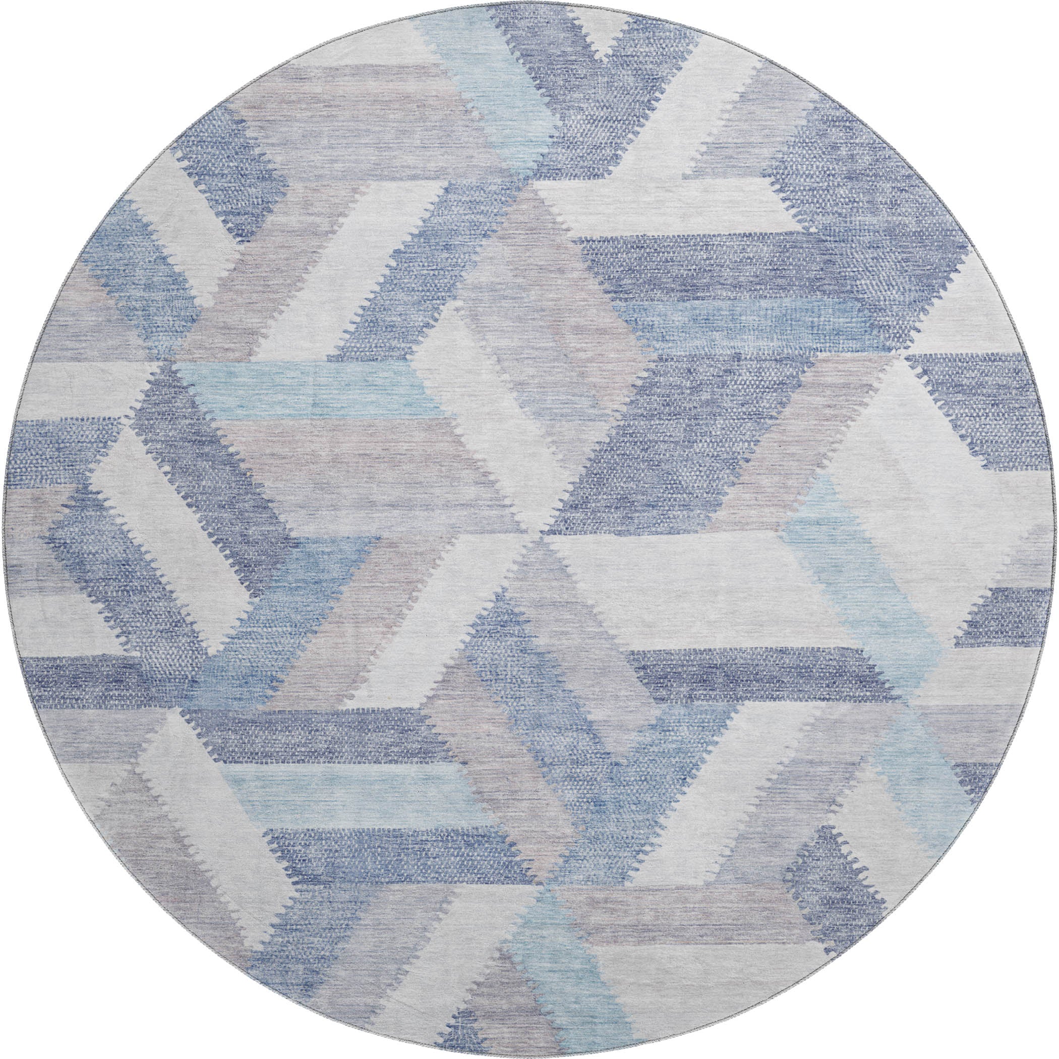 Seville Machine Washable Transitional Denim Blue Rug 8' x 8' #shape_Round