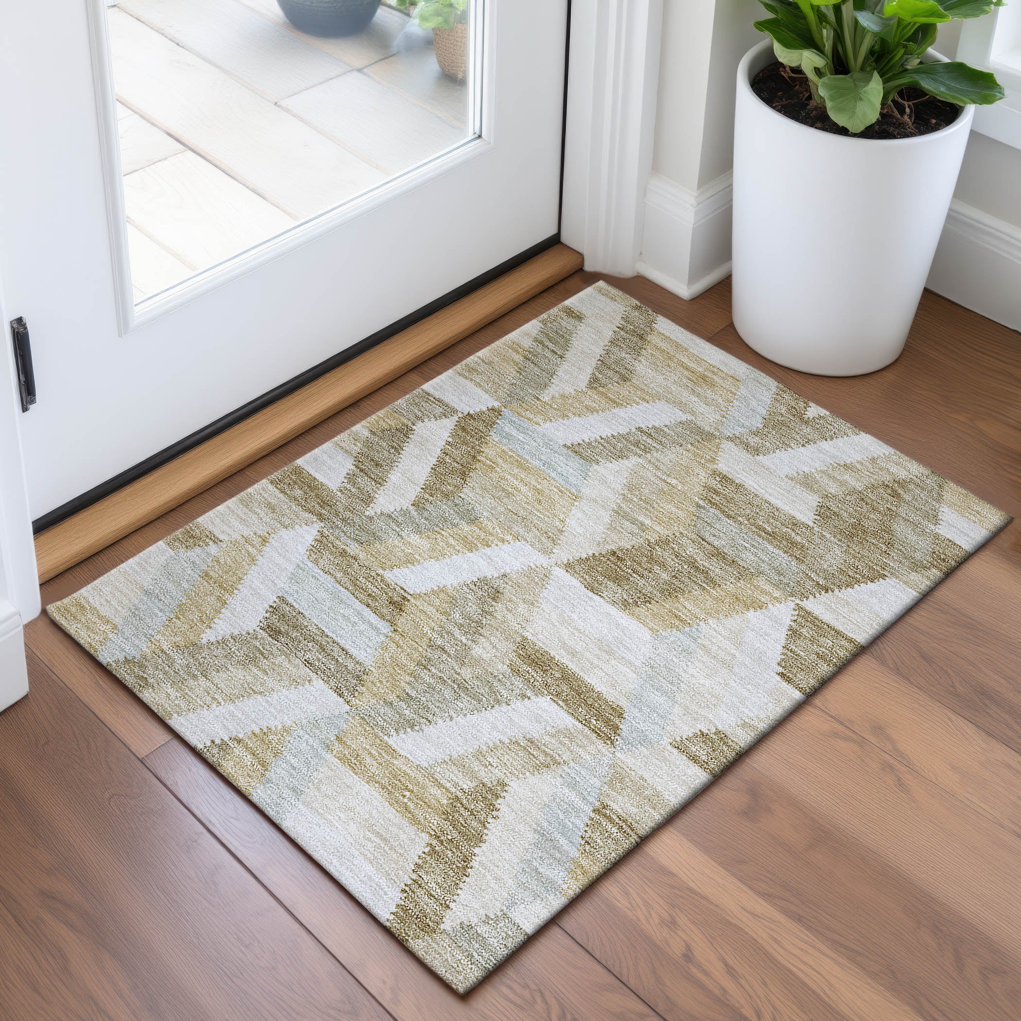 Seville Machine Washable Transitional Tan Brown Rug 1'8" x 2'6" #shape_Rectangle