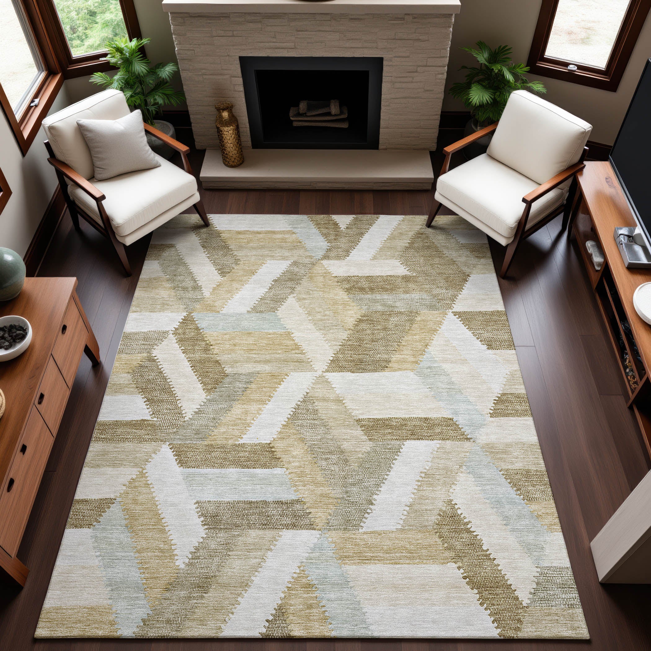 Seville Machine Washable Transitional Tan Brown Rug 2'6" x 3'10" #shape_Rectangle