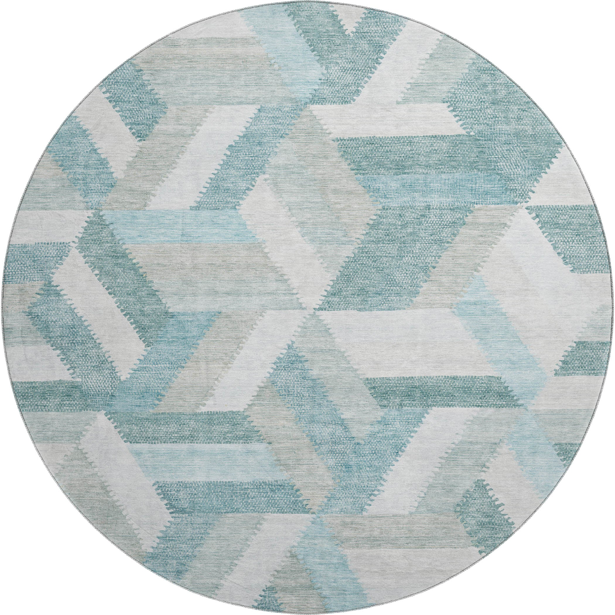 Seville Machine Washable Transitional Teal Rug 8' x 8' #shape_Round