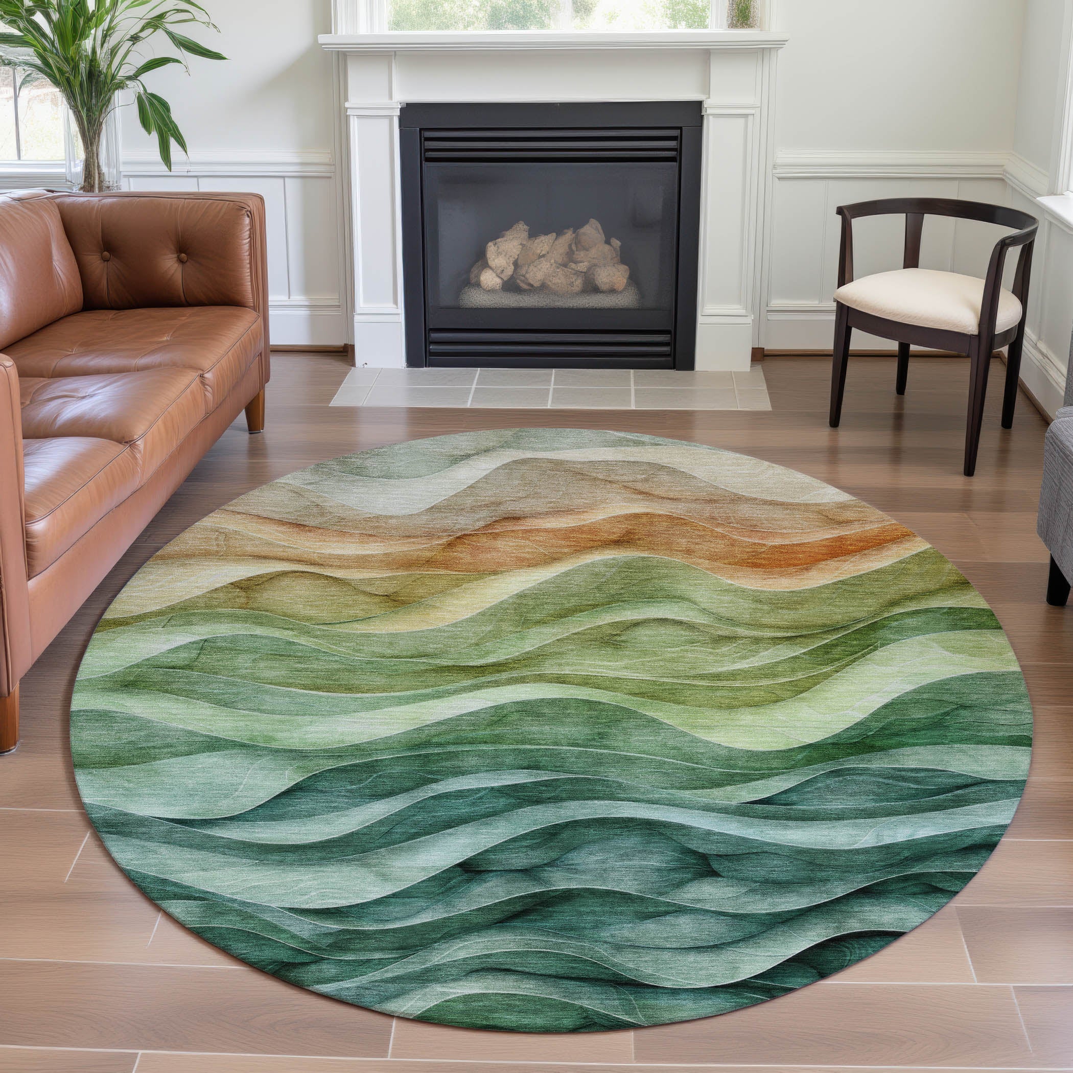 Ghent Machine Washable Transitional Teal Rug 8' x 8' #shape_Round