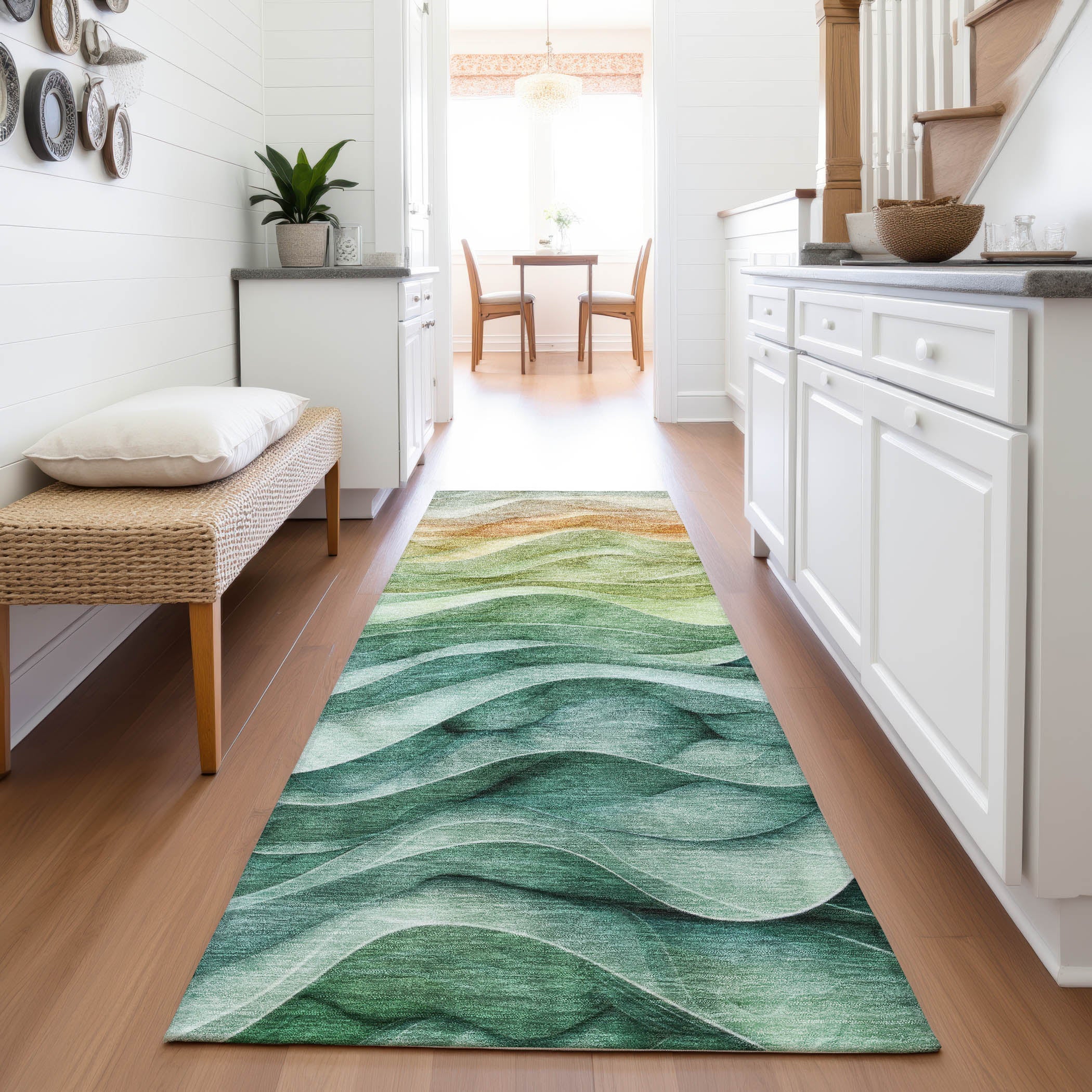 Ghent Machine Washable Transitional Teal Rug 2'3" x 7'6" #shape_Runner