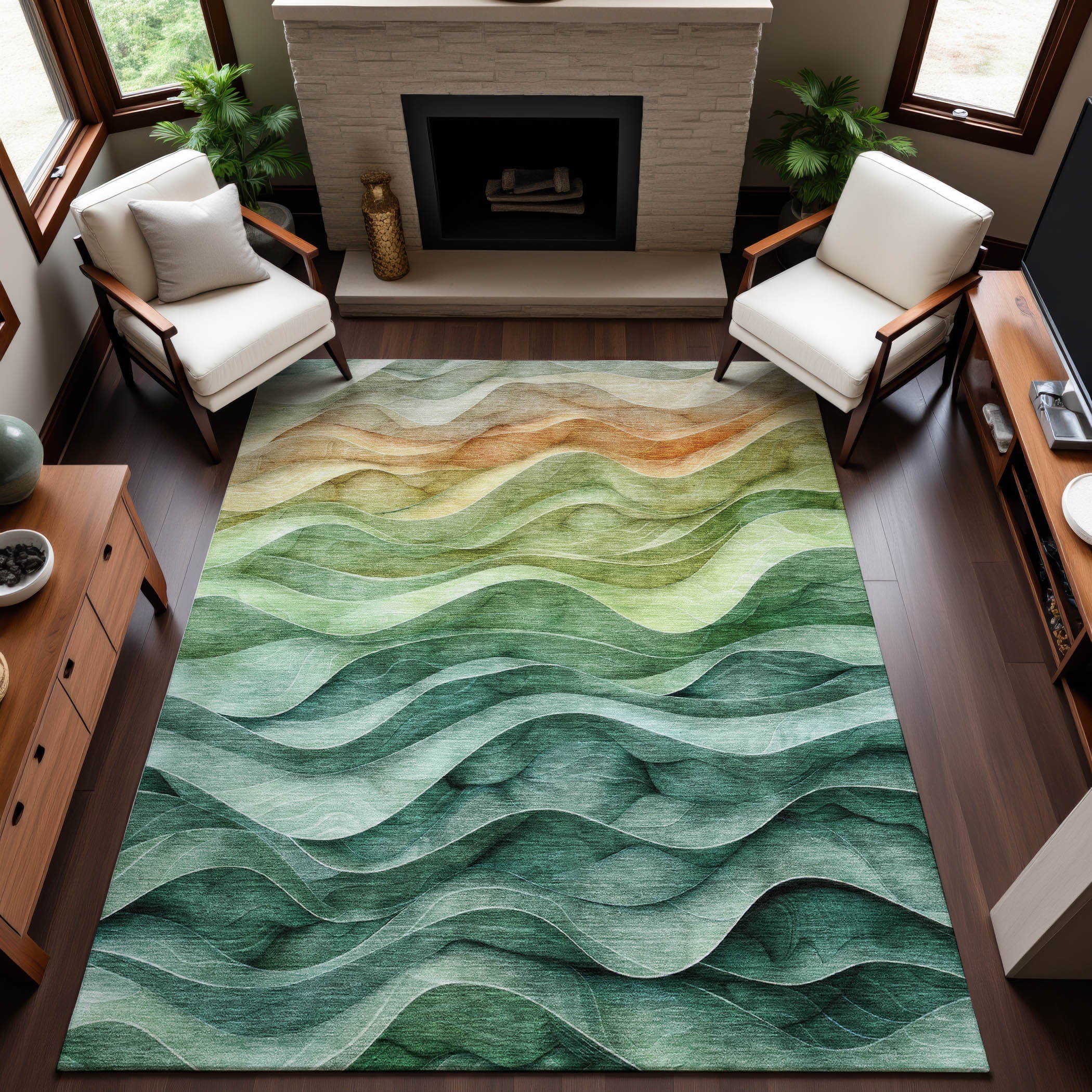 Ghent Machine Washable Transitional Teal Rug 2'6" x 3'10" #shape_Rectangle