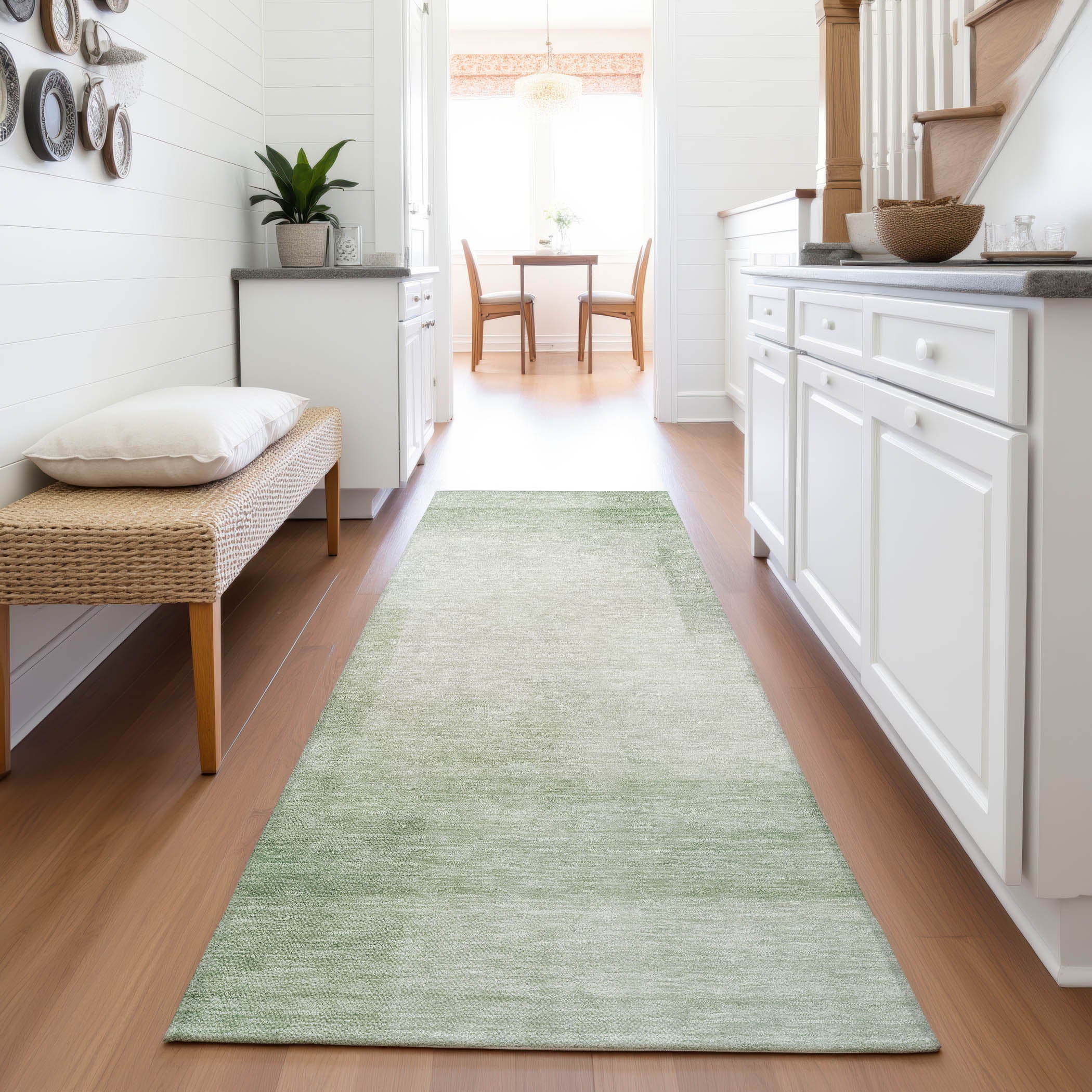 Tbilisi Machine Washable Transitional Aloe Green Rug 2'3" x 7'6" #shape_Runner